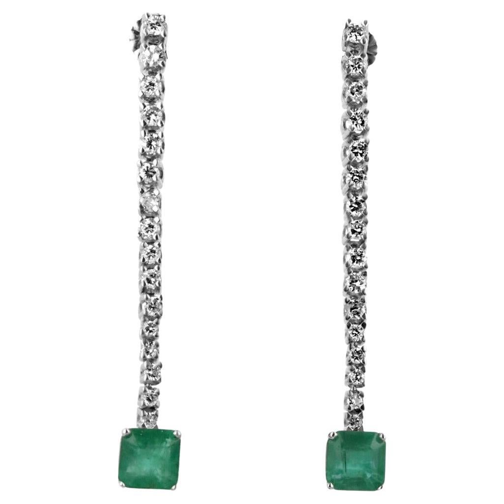 3.0tcw 14K Lush Green Emerald & Diamond Dangle Drop Earrings in White Gold For Sale