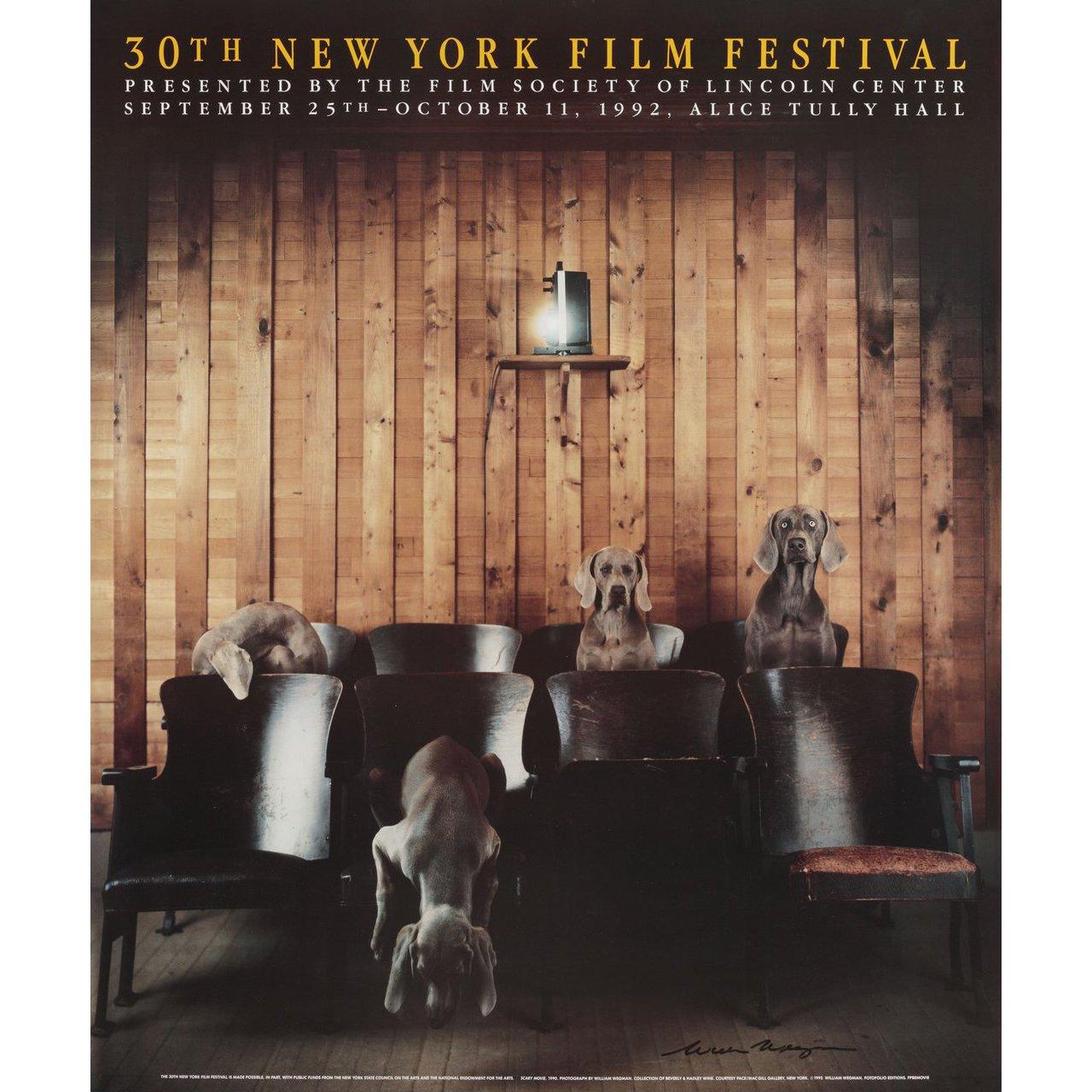 Original 1992 U.S. poster by William Wegman for the 1963 festival New York Film Festival. Signed by William Wegman. Very Good-Fine condition, rolled. Please note: the size is stated in inches and the actual size can vary by an inch or more.