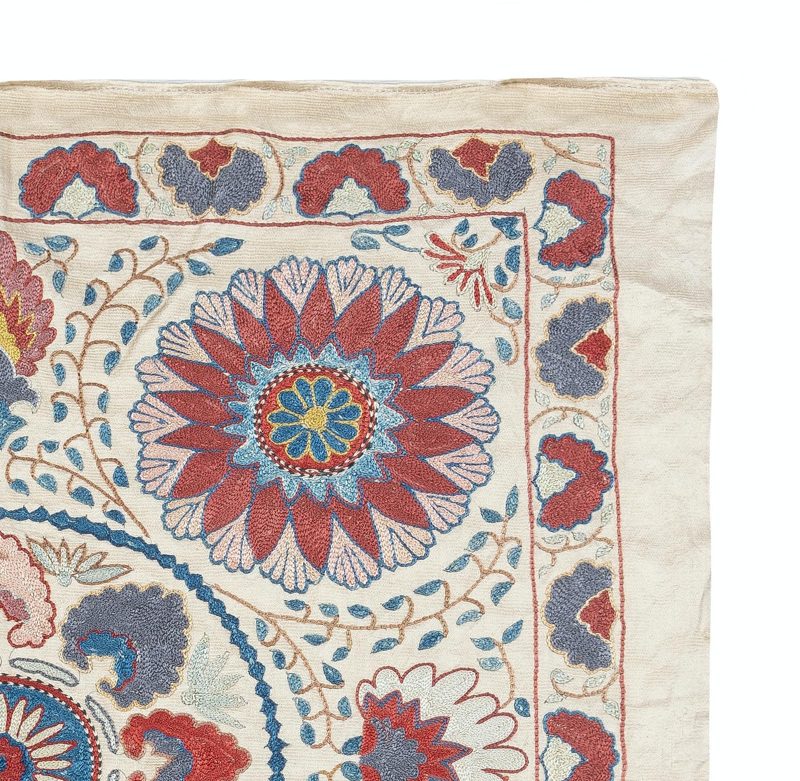 Suzani 30x30 in All Silk Wall Hanging. Embroidered Tablecloth. Wall Decor. Modern Throw For Sale