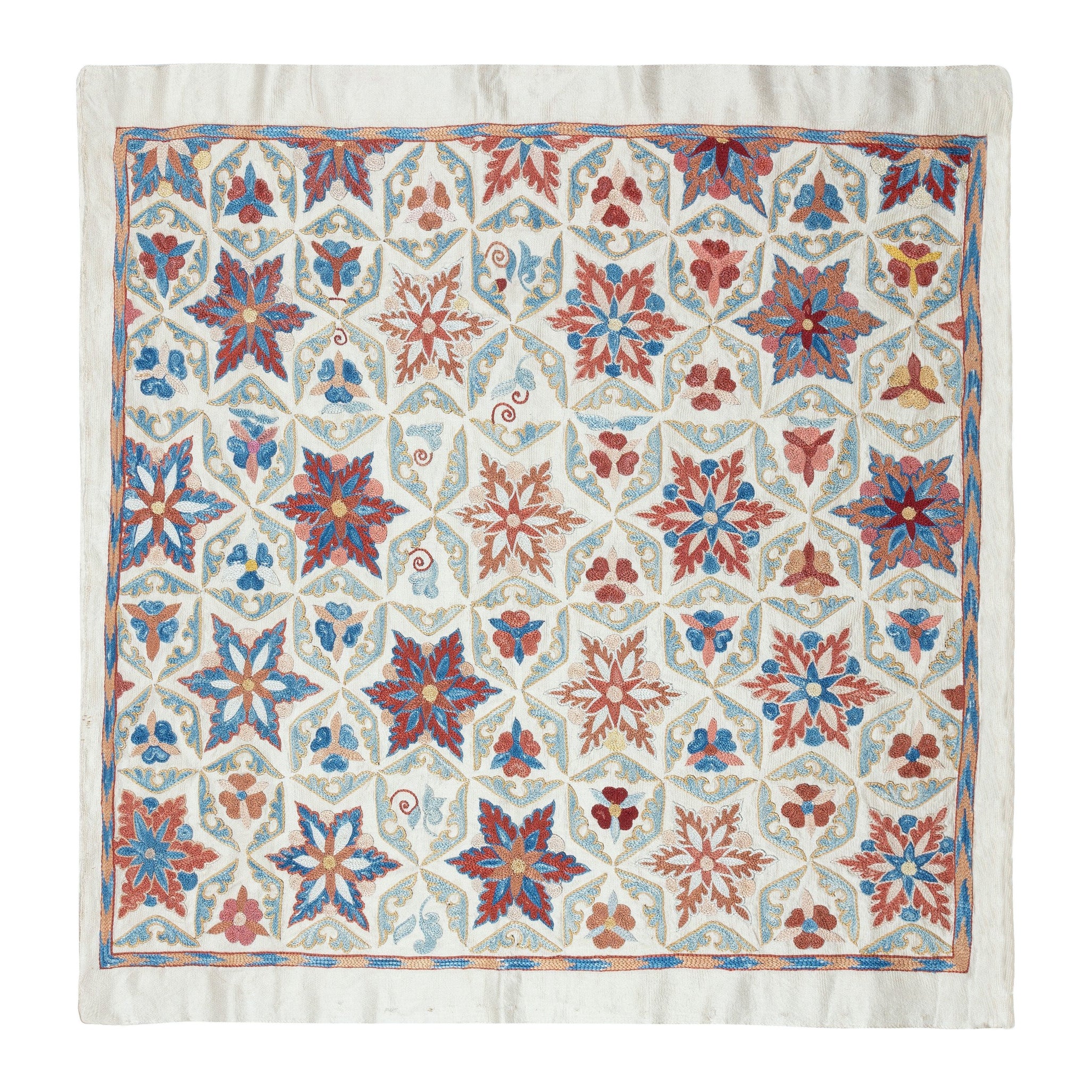 30x30 in Tenture murale contemporaine 100% soie. Nappe brodée. Décoration murale