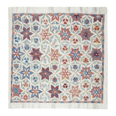 30x30 in Contemporary 100% Silk Wall Hanging. Embroidered Tablecloth. Wall Decor