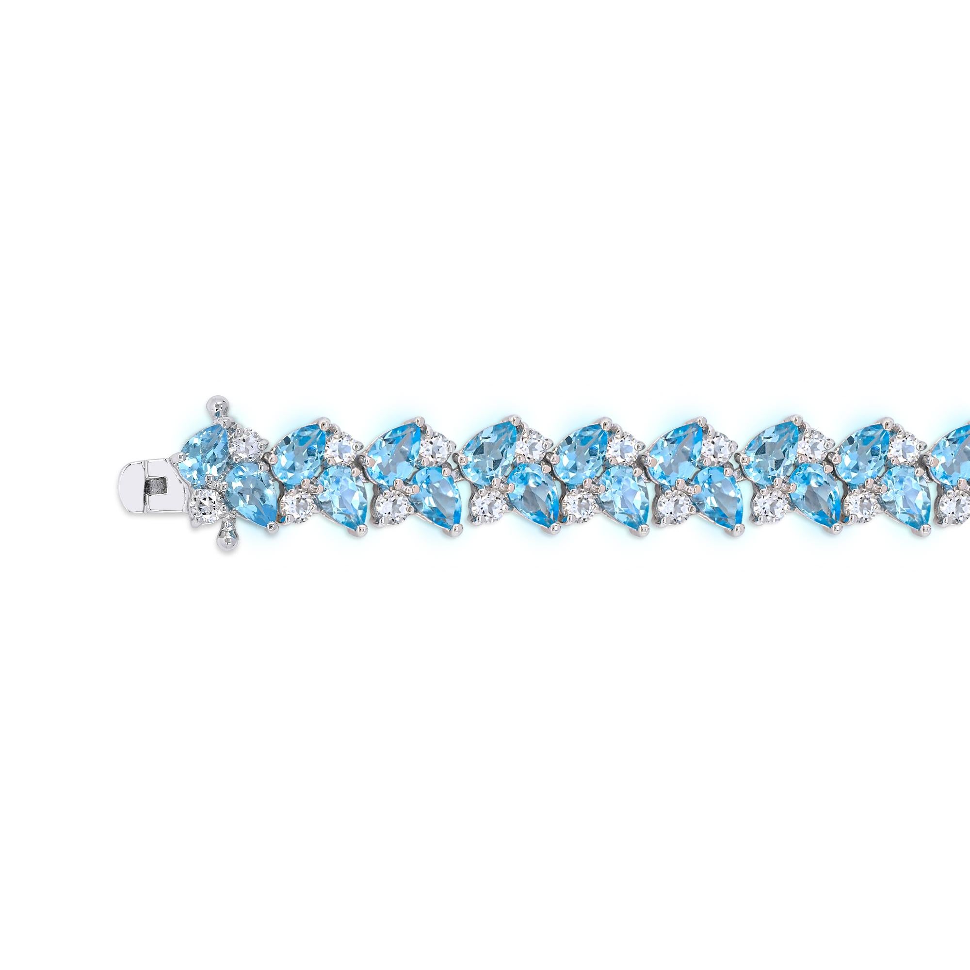 Contemporary 31-1/2 ct. Swiss Blue and White Topaz Sterling Sliver Bracelet  For Sale