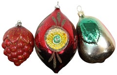 31 Antique German Mercury Glass Christmas Tree Ornaments Kugel Santa Birds Pipe