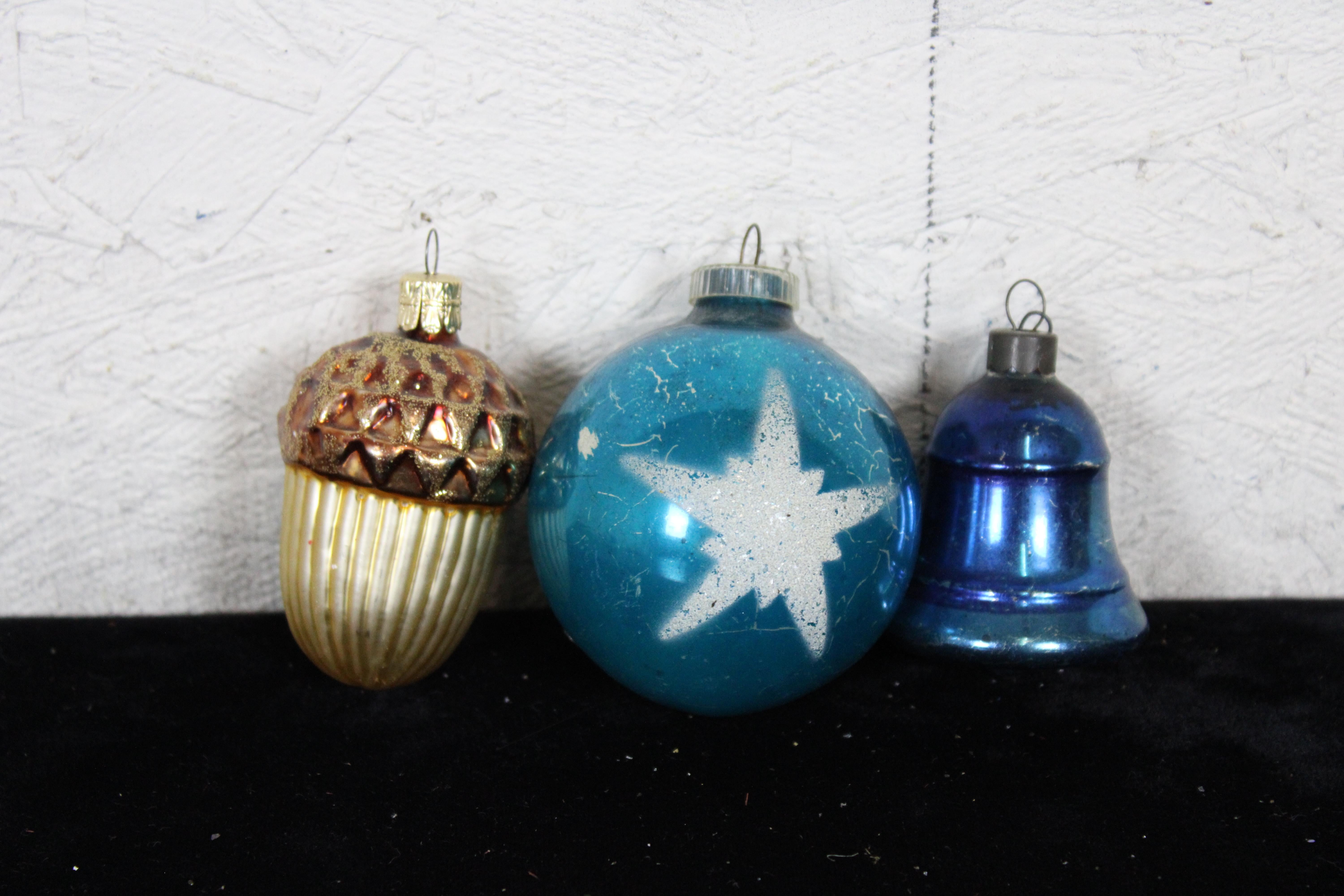 31 Antique German Mercury Glass Christmas Tree Ornaments Kugel Santa Birds Pipe 1