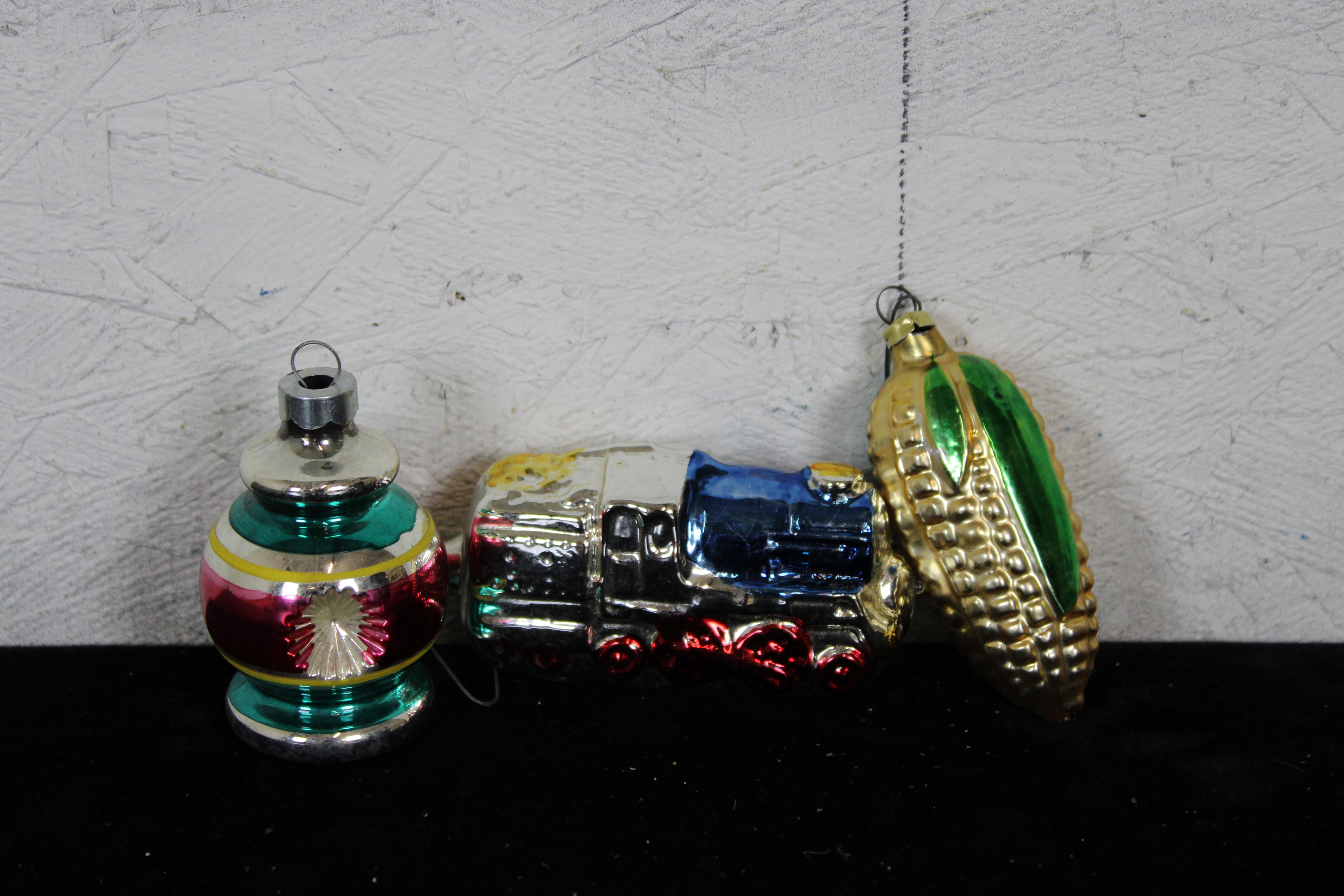 31 Antique German Mercury Glass Christmas Tree Ornaments Kugel Santa Birds Pipe 2