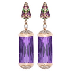 Sunita Nahata 31.00 Carat Amethyst and Diamond Earring in 18 Karat Rose Gold