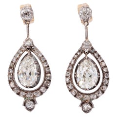 3.1 Carat Antique Pear Shape White Gold Diamond Earrings