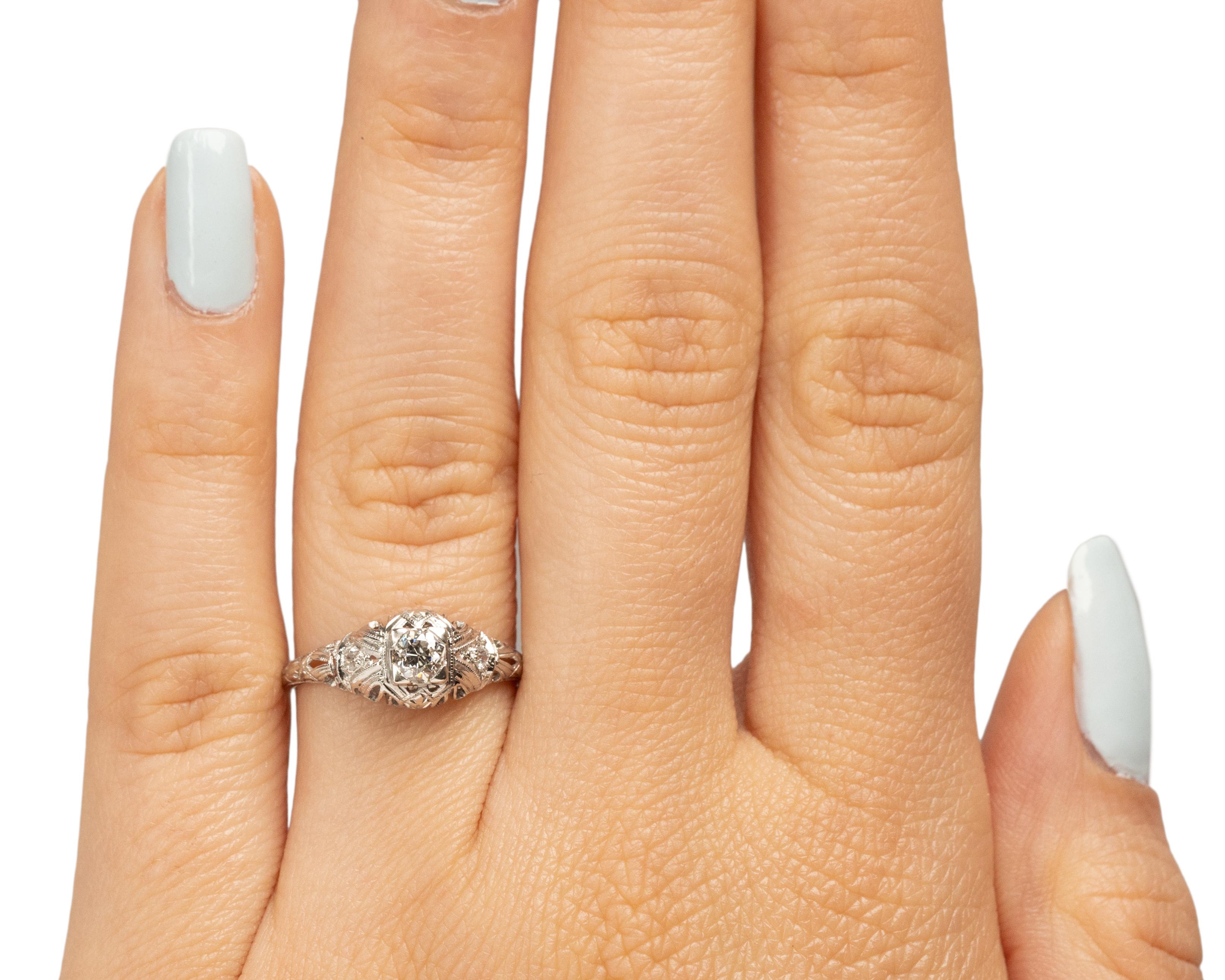 Old European Cut .31 Carat Art Deco Diamond Platinum Engagement Ring For Sale