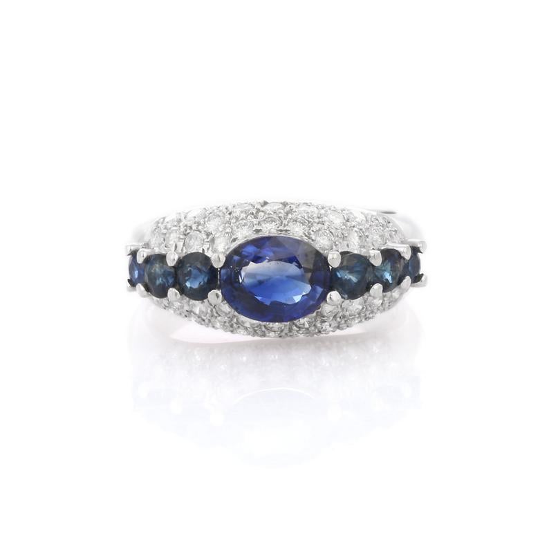 Oval Cut 3.1 Carat Blue Sapphire Diamond 14 Karat Gold Ring For Sale