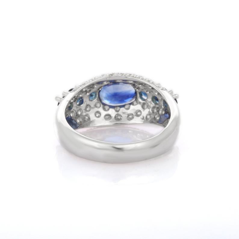 Women's 3.1 Carat Blue Sapphire Diamond 14 Karat Gold Ring For Sale