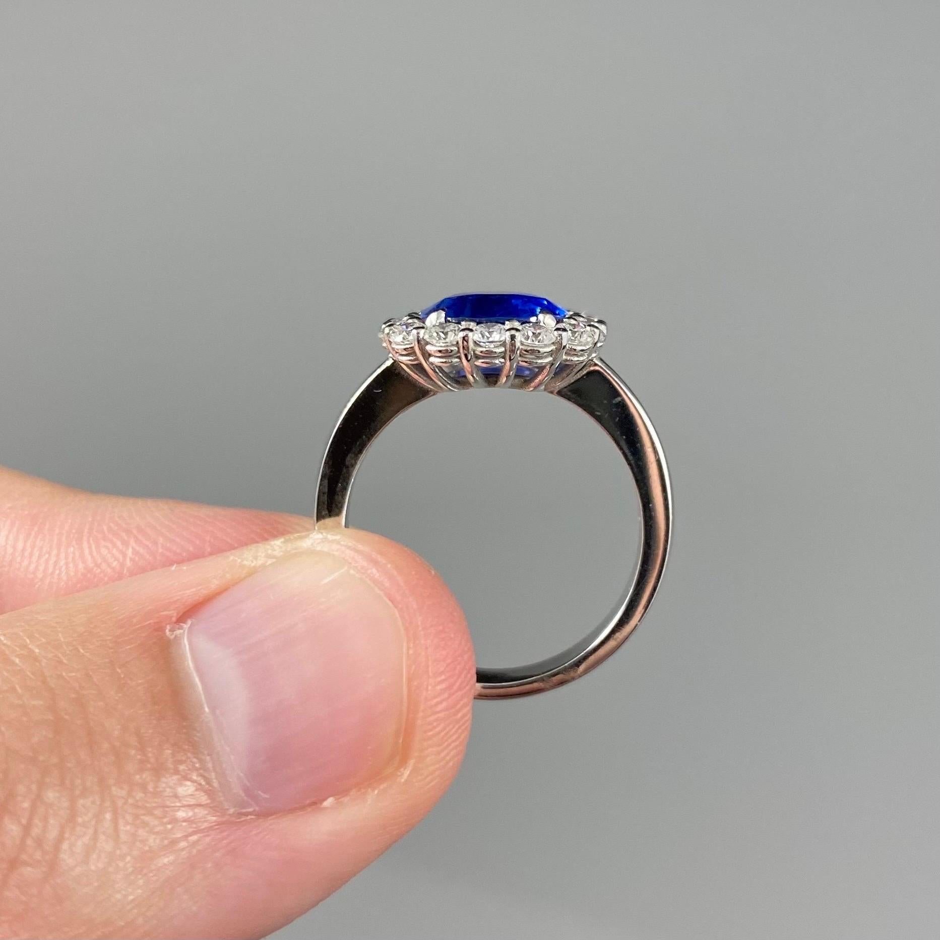 3.1 Carat Cornflower Blue Sapphire Diamond Cluster Engagement Ring White Gold 4