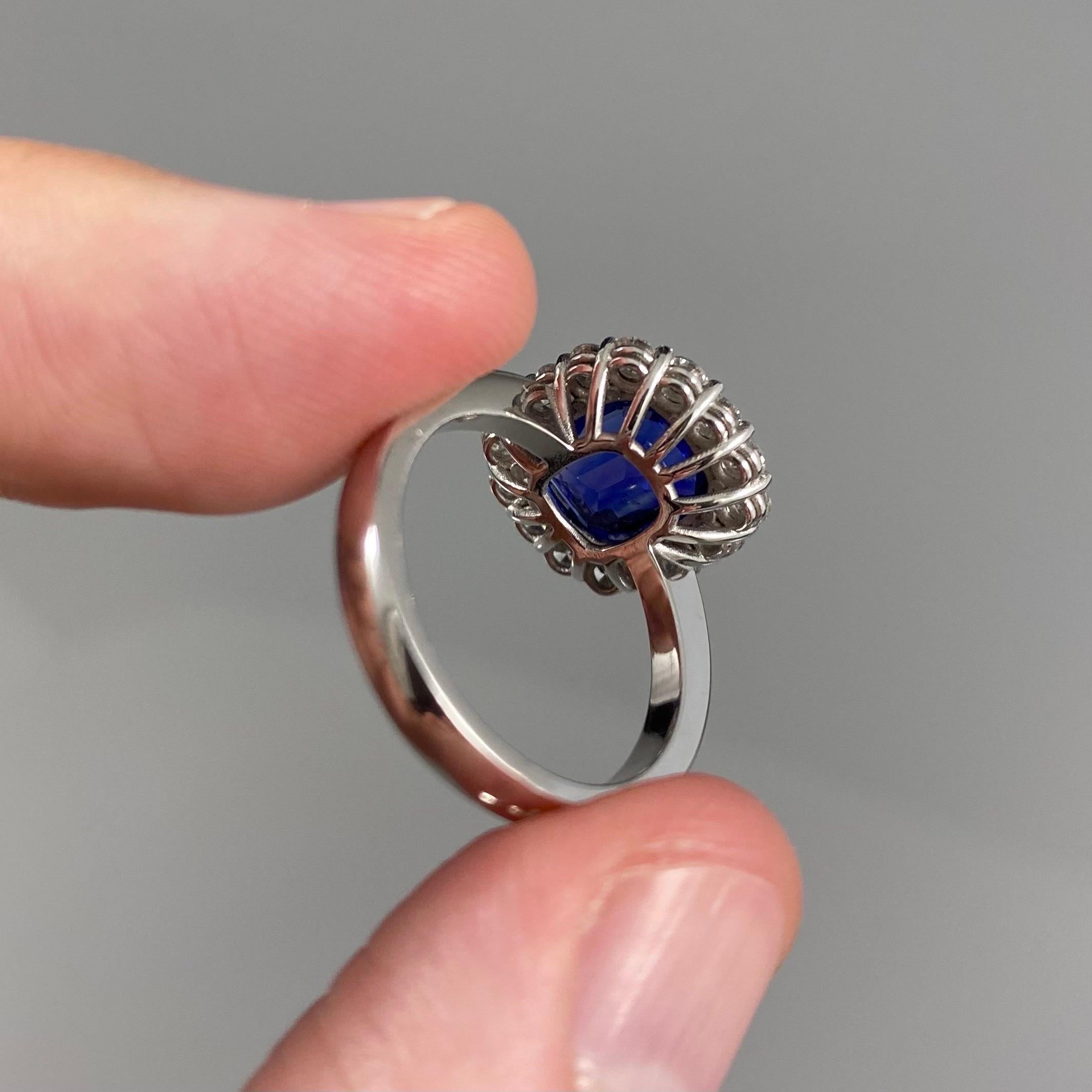 3.1 Carat Cornflower Blue Sapphire Diamond Cluster Engagement Ring White Gold 5