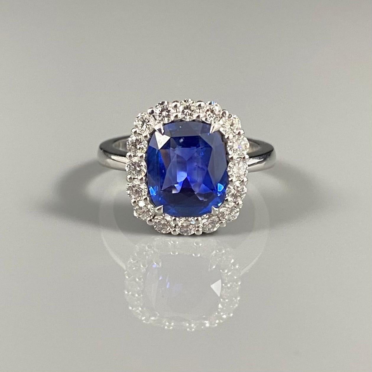 3.1 Carat Cornflower Blue Sapphire Diamond Cluster Engagement Ring White Gold 6