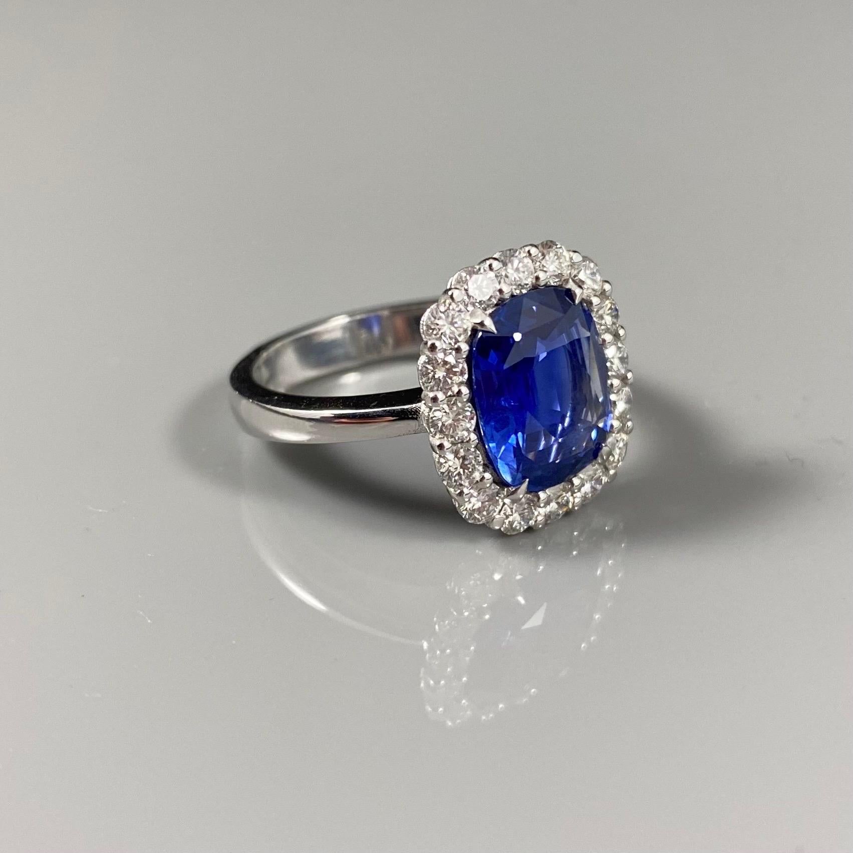 3.1 Carat Cornflower Blue Sapphire Diamond Cluster Engagement Ring White Gold 7
