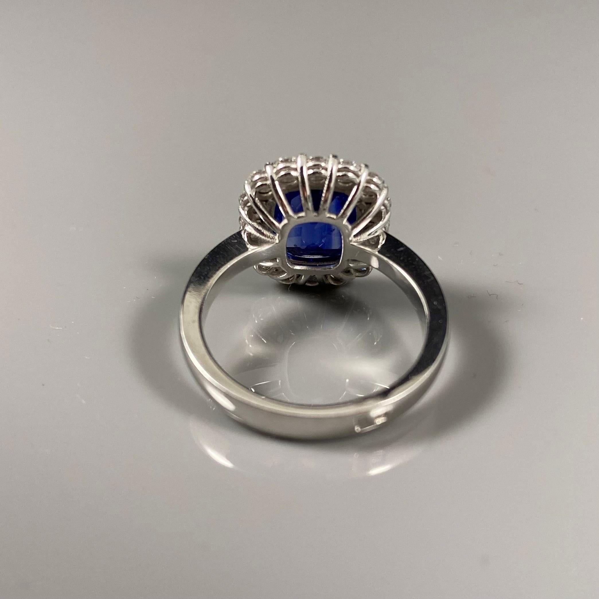 3.1 Carat Cornflower Blue Sapphire Diamond Cluster Engagement Ring White Gold 9
