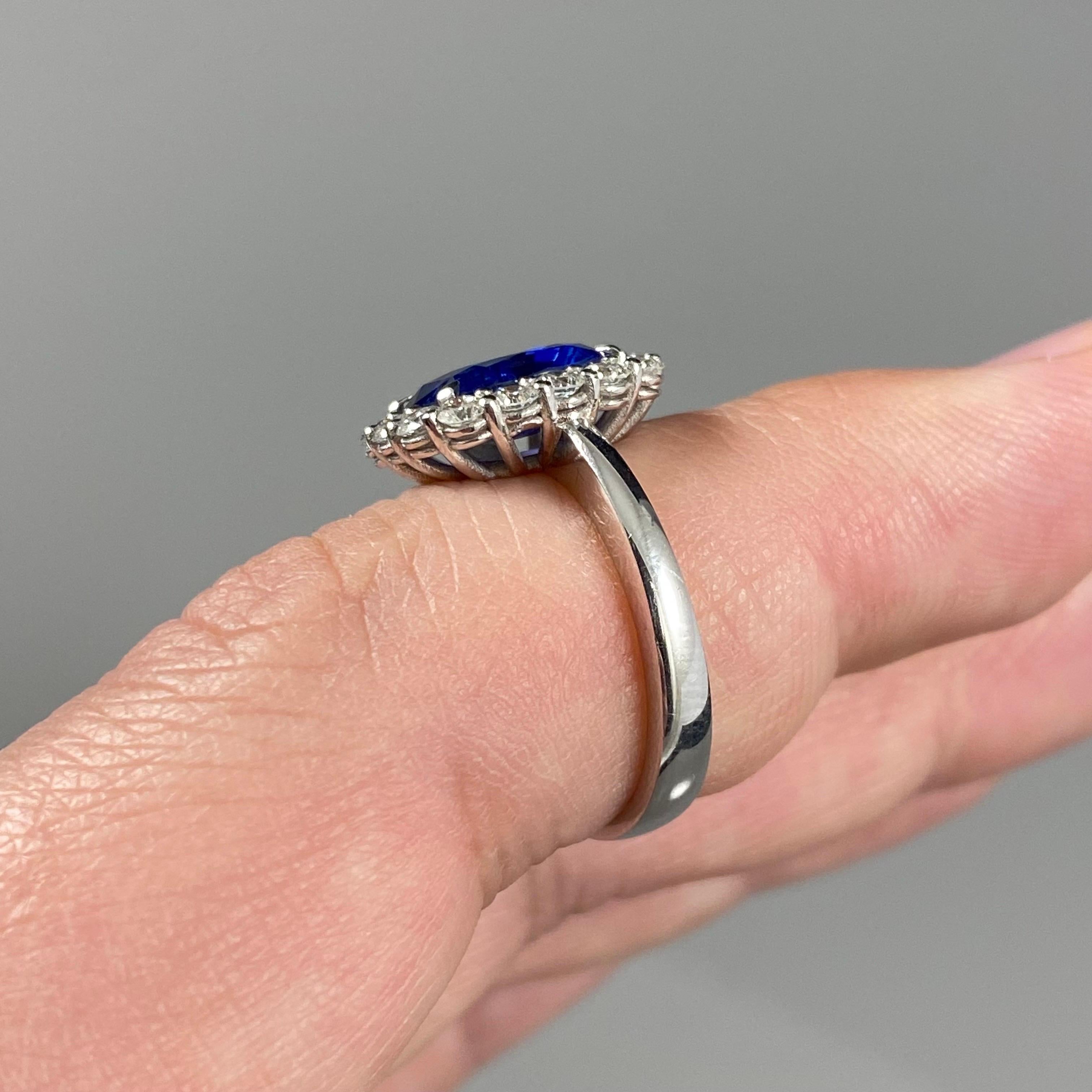 3.1 Carat Cornflower Blue Sapphire Diamond Cluster Engagement Ring White Gold 1
