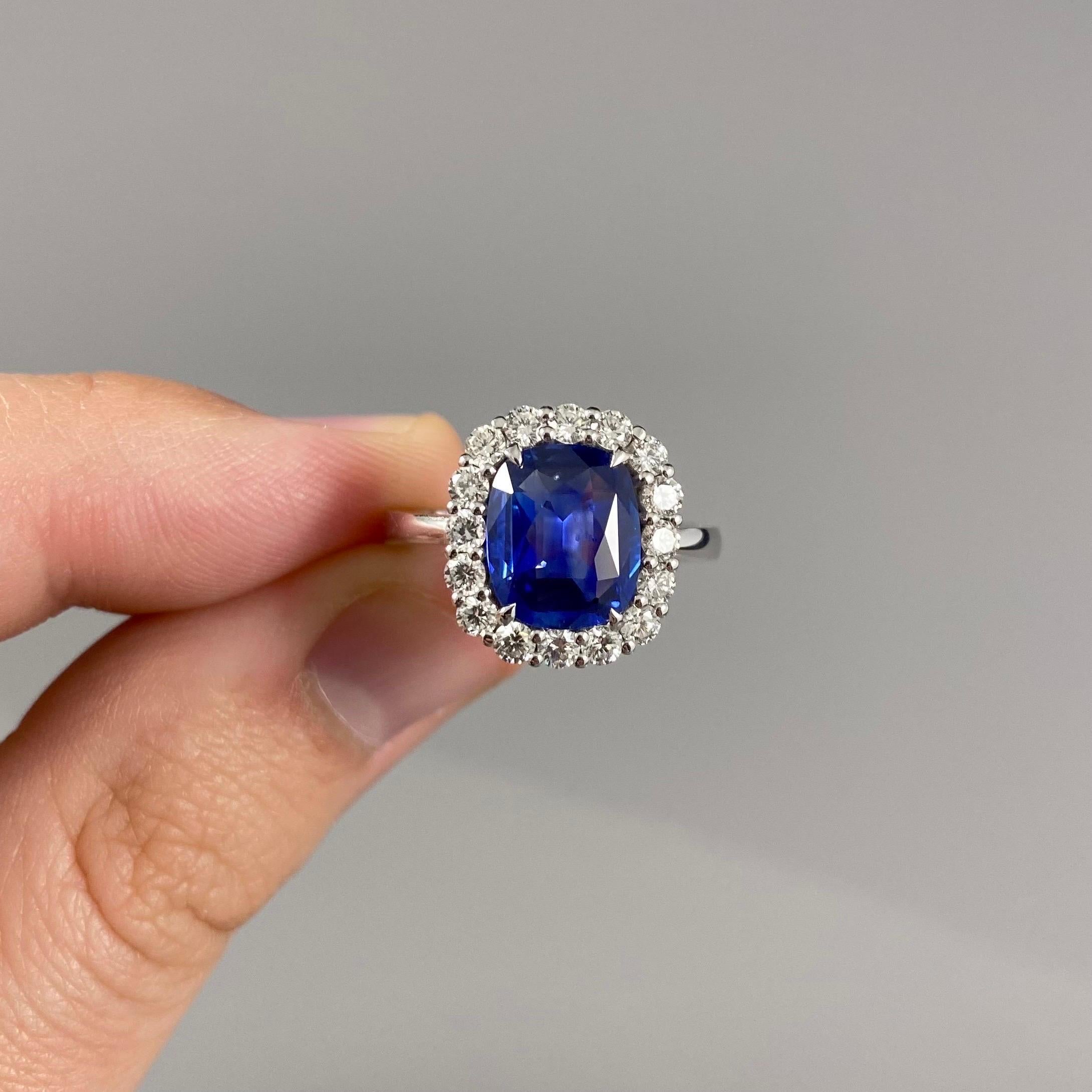 3.1 Carat Cornflower Blue Sapphire Diamond Cluster Engagement Ring White Gold 2