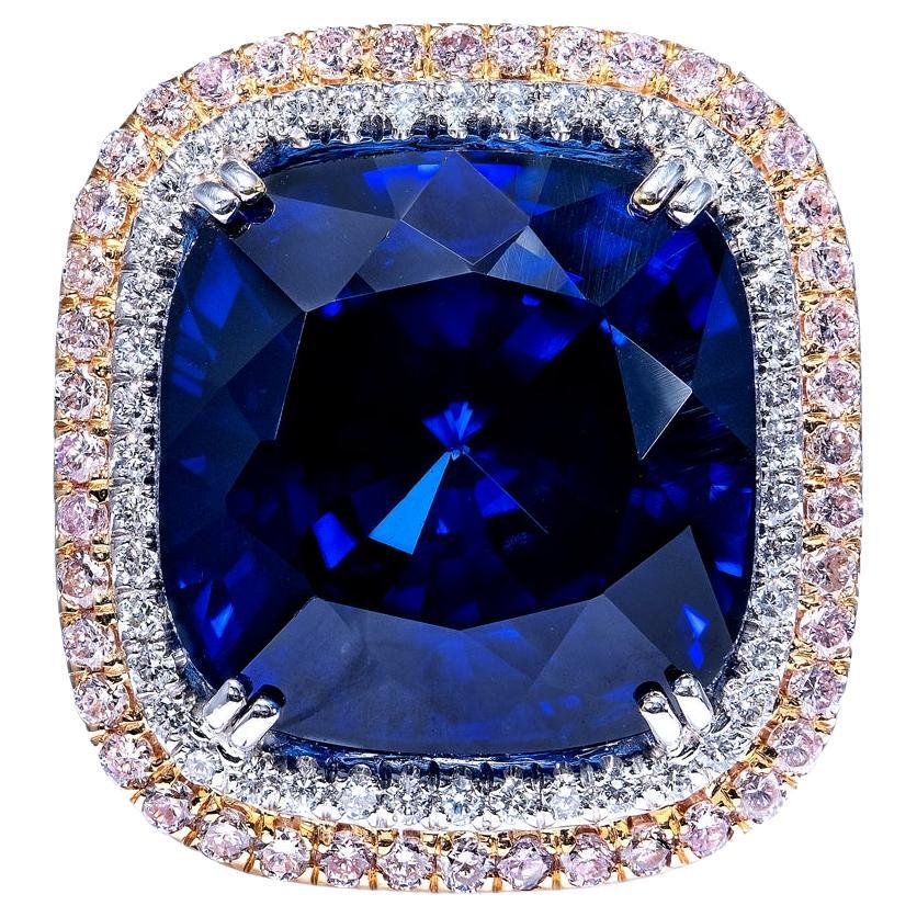 Bague saphir bleu 31 carats, taille coussin, certifié