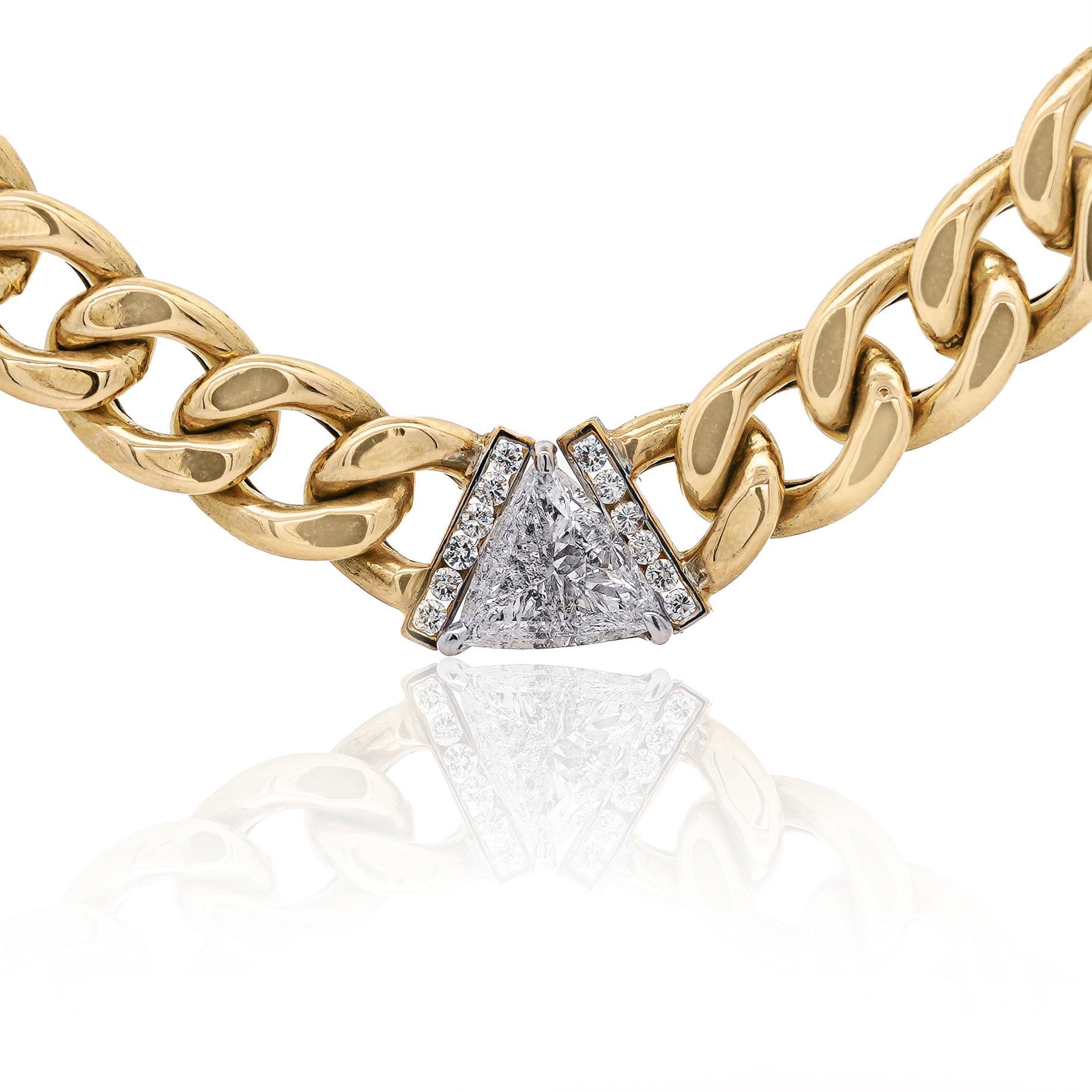 Collana a girocollo con catena cubana in oro 14K con diamante Trillion da 3,1 carati in vendita 6