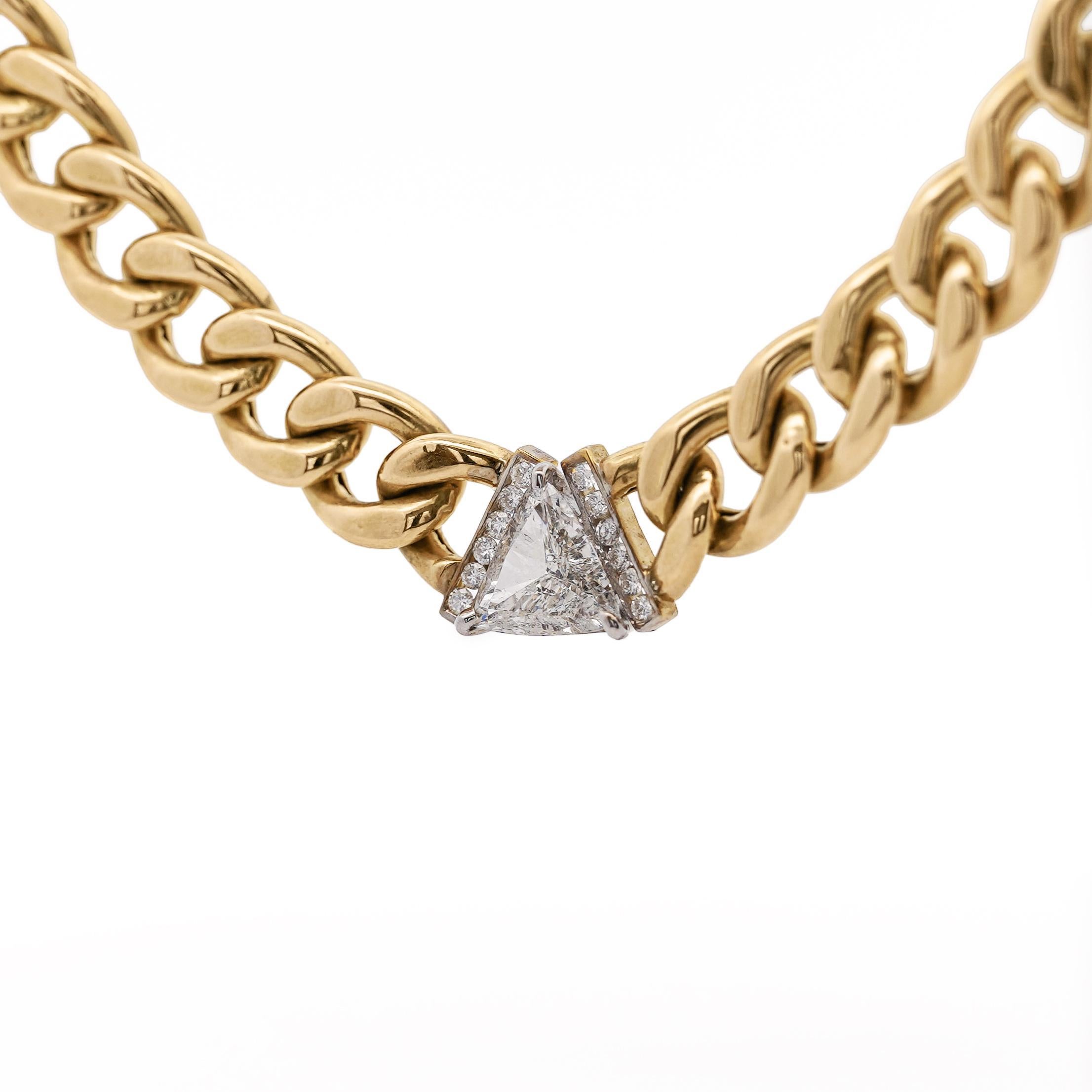 Collana a girocollo con catena cubana in oro 14K con diamante Trillion da 3,1 carati in vendita 2
