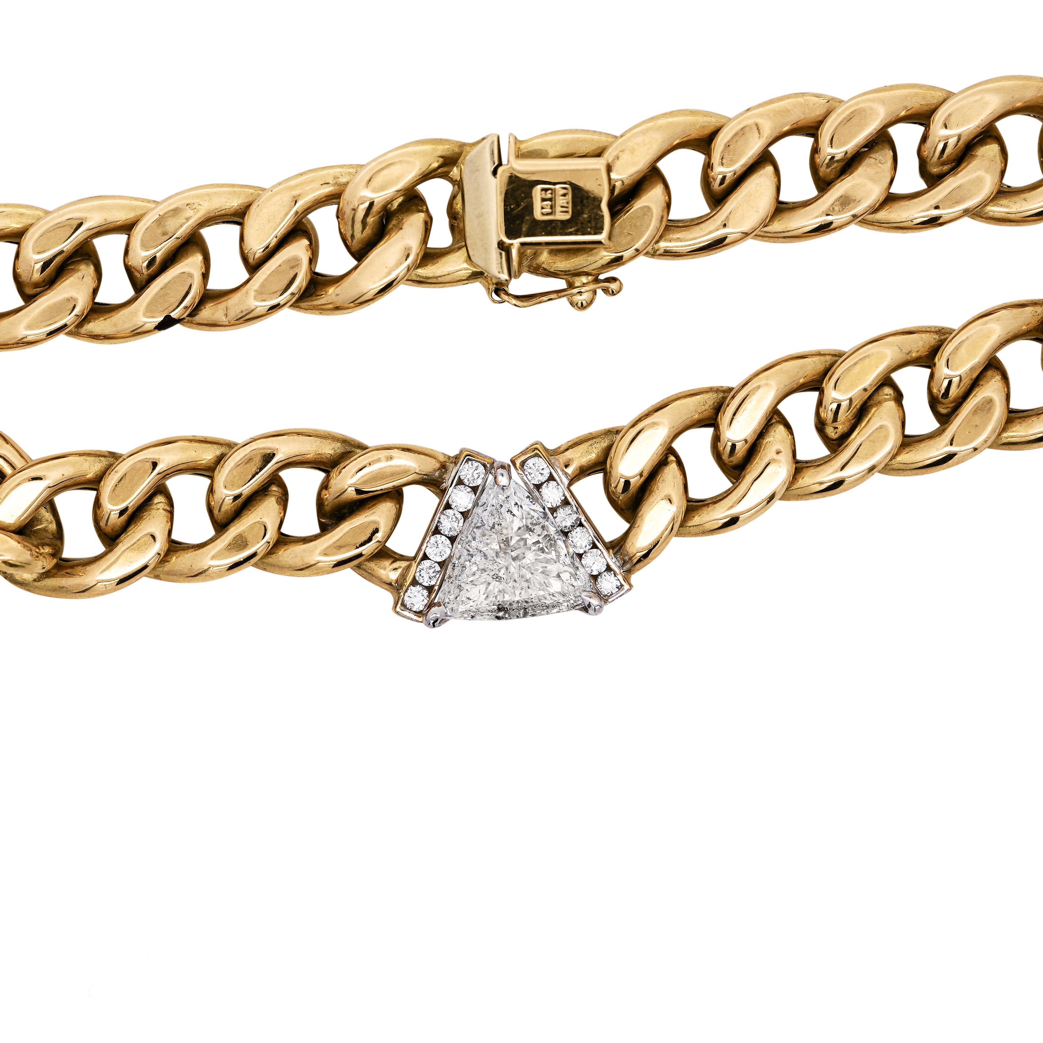 Collana a girocollo con catena cubana in oro 14K con diamante Trillion da 3,1 carati in vendita 4