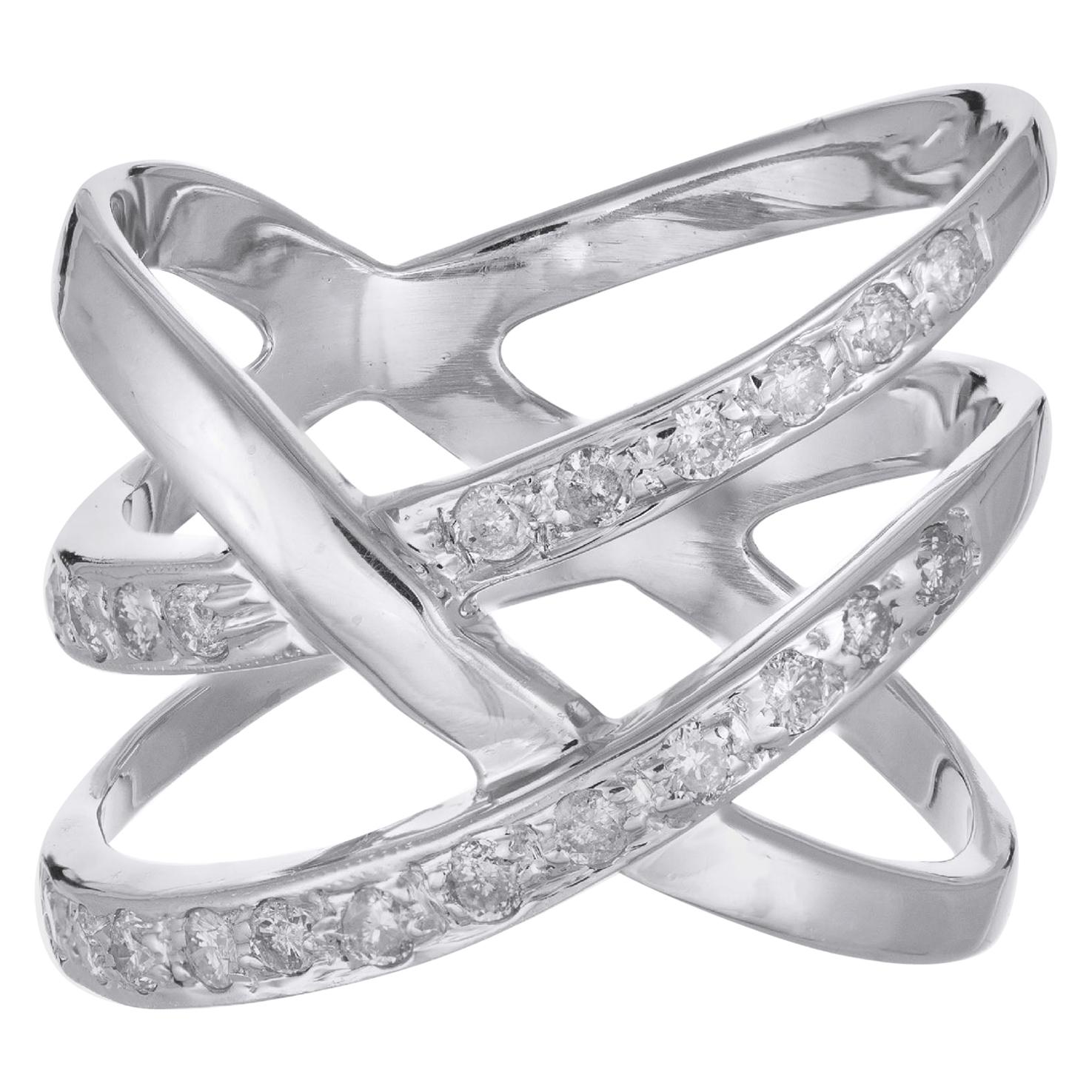 .31 Carat Diamond White Gold Criss Cross Band Ring For Sale