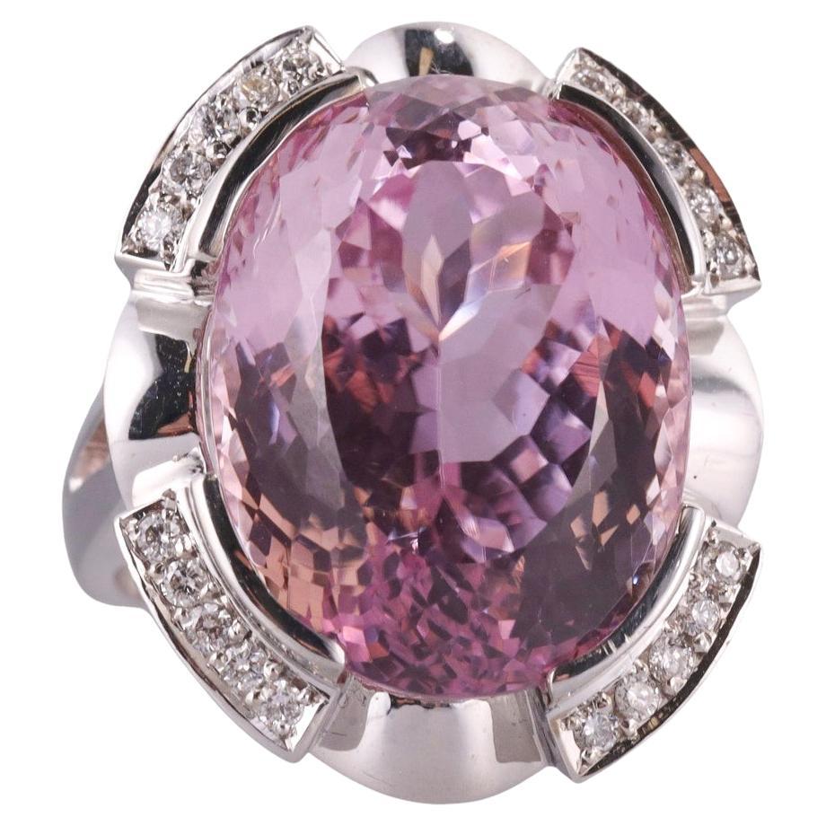 31 Carat Kunzite Gold Diamond Cocktail Ring