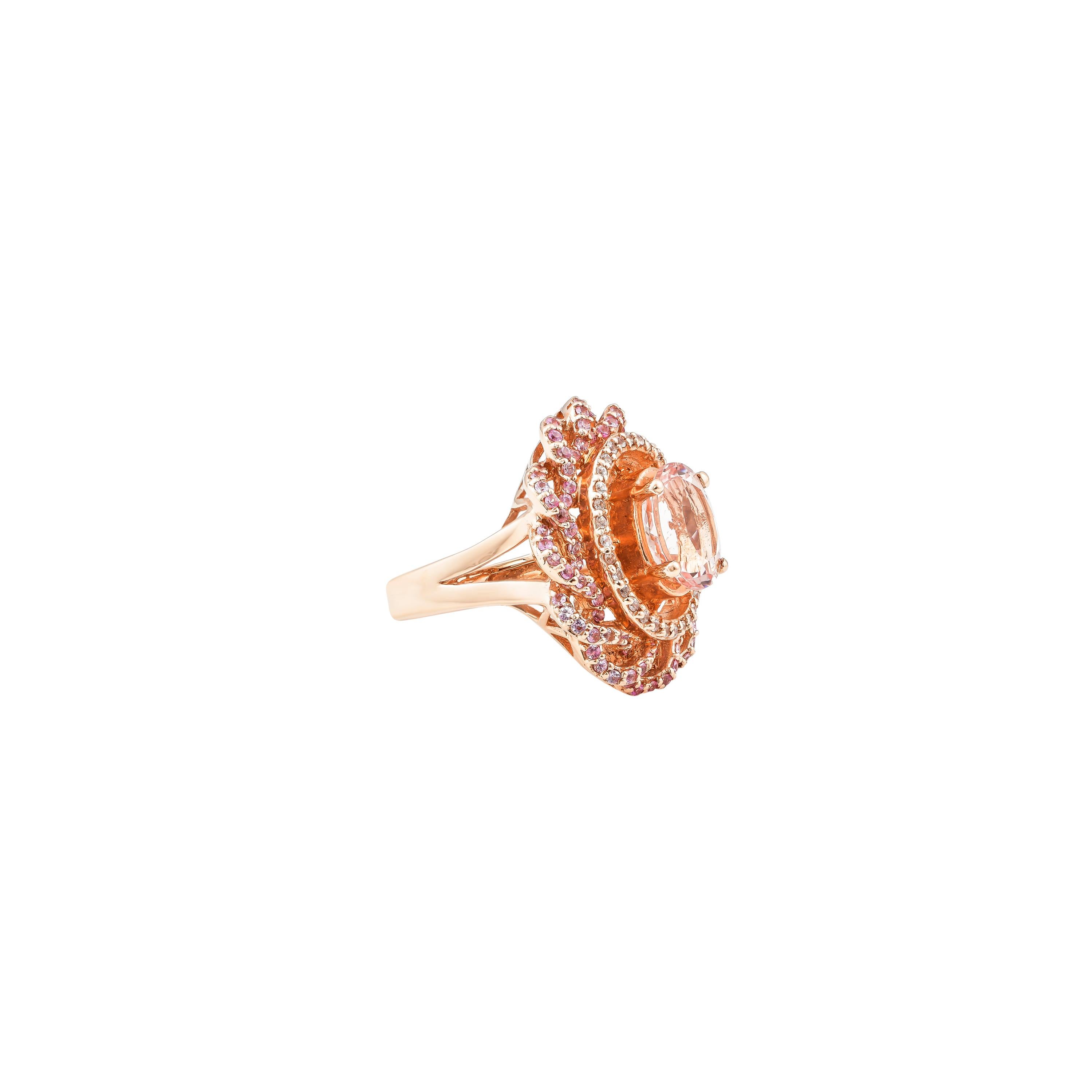 This collection features an array of magnificent morganites! Accented with diamonds these rings are made in rose gold and present a classic yet elegant look. 

Classic morganite ring in 18K rose gold with diamonds. 

Morganite: 3.12 carat oval