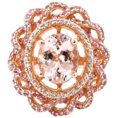 Bague en or rose 18 carats avec Morganite de 3,1 carats et diamants