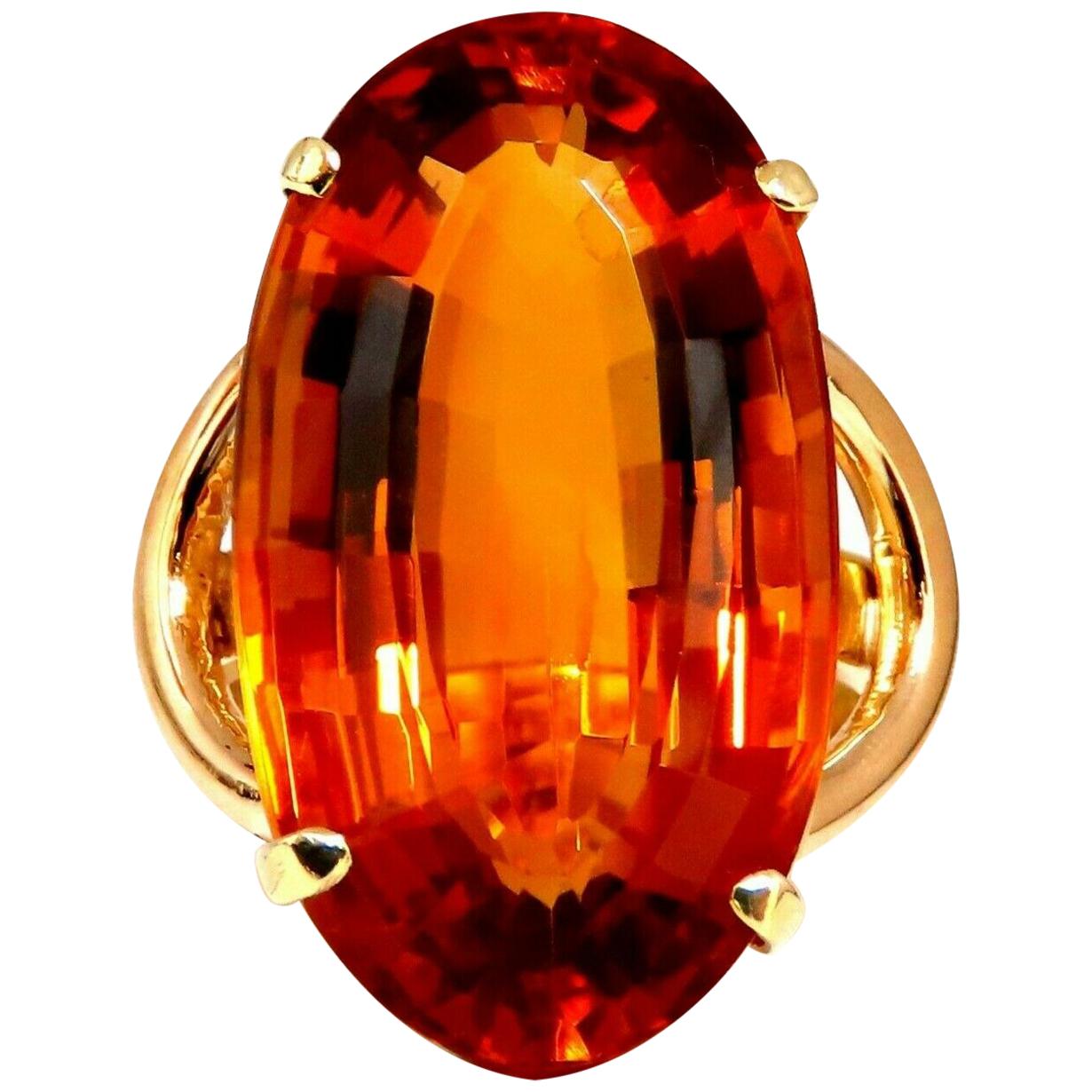 Bague solitaire circulaire à profil surélevé en or 14 carats et citrine naturelle 31 carats