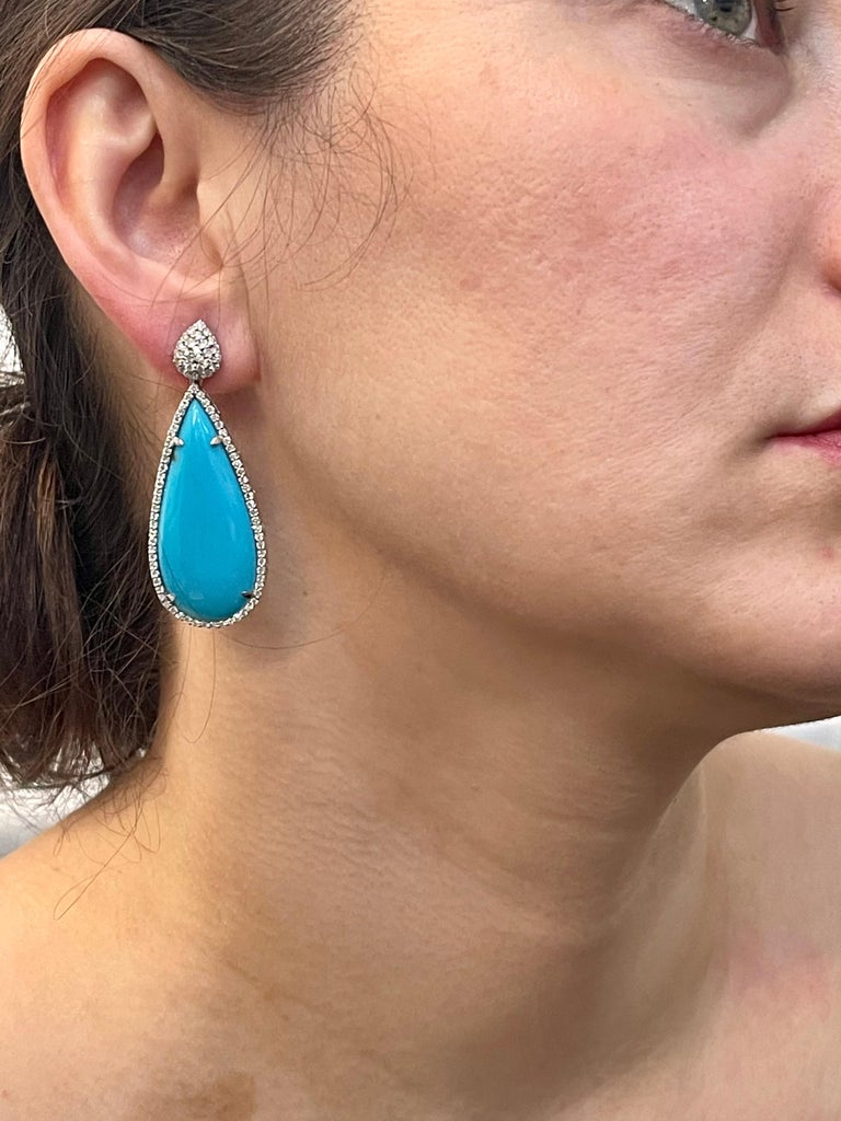 31 Carat Natural Sleeping Beauty Turquoise/Diamond Cocktail Hanging/Drop Earring For Sale 5