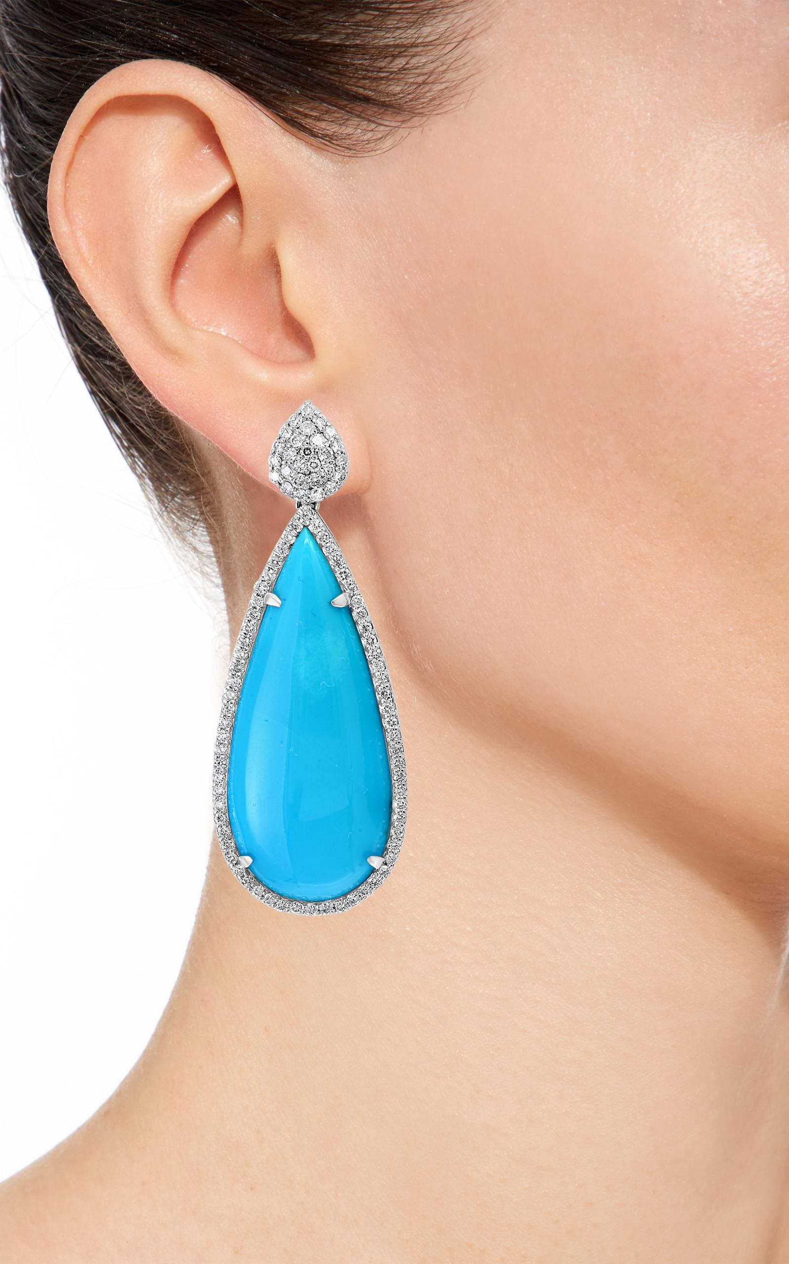 Women's 31 Carat Natural Sleeping Beauty Turquoise/Diamond Cocktail Hanging/Drop Earring