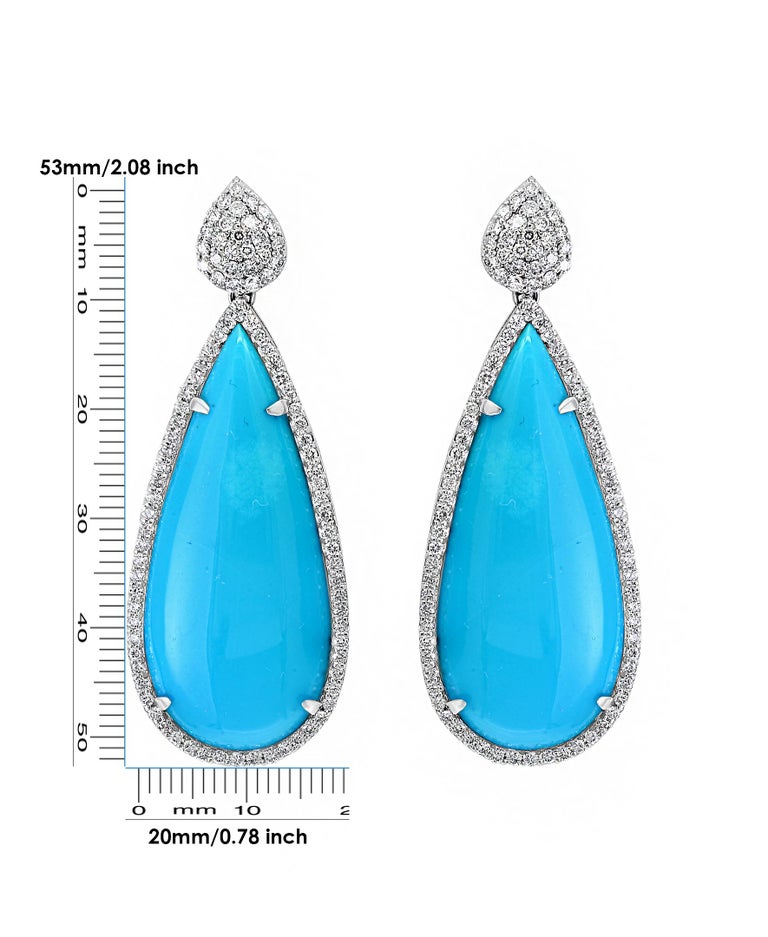 Women's 31 Carat Natural Sleeping Beauty Turquoise/Diamond Cocktail Hanging/Drop Earring For Sale