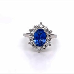 3.1 Carat Oval Blue Sapphire and Diamond Ring in Platinum