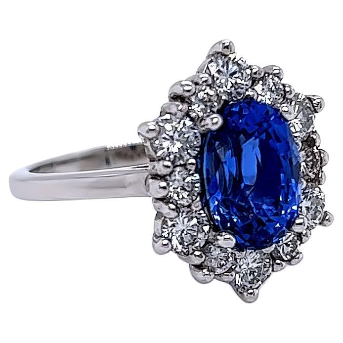 3.1 Carat Oval Blue Sapphire and Diamond Ring in Platinum For Sale