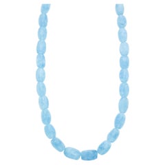 31 Faceted Oval Aquamarine Bead Necklace