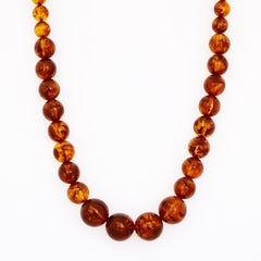31" Graduated Lucite Tortoise Bead Statement Necklace By Les Bernard, 1970s