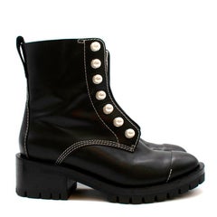 3.1 Philip Lim Black Leather Faux Pearl Hayett Combat Boots - Size EU 37