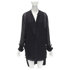 3.1 PHILLIP LIM Vestido camisero 100% seda negro de doble capa con mangas transparentes US6 M