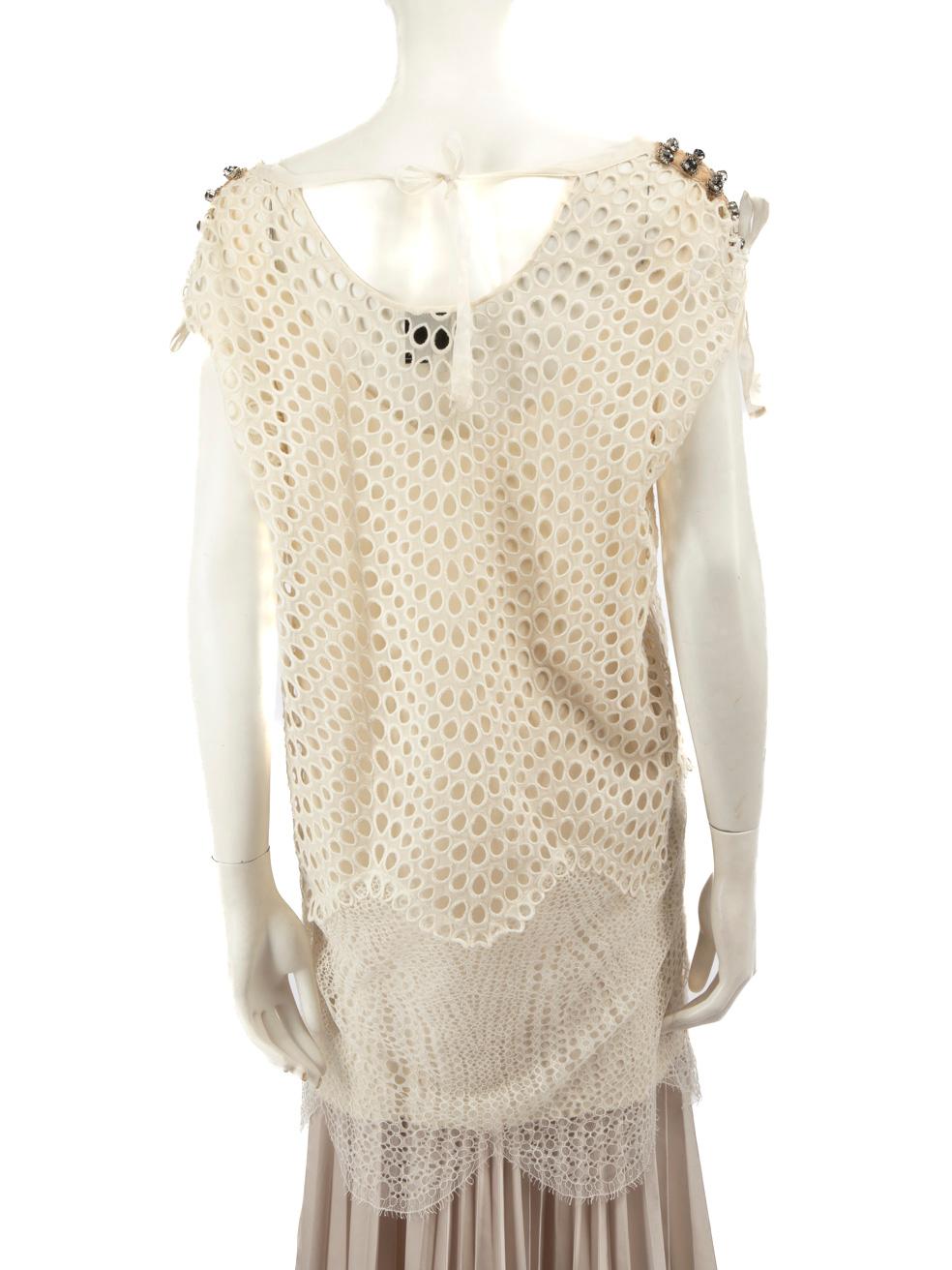 3.1 Phillip Lim Beige Cut-Out Lace Crystal Embellished Top Size XL In Good Condition In London, GB