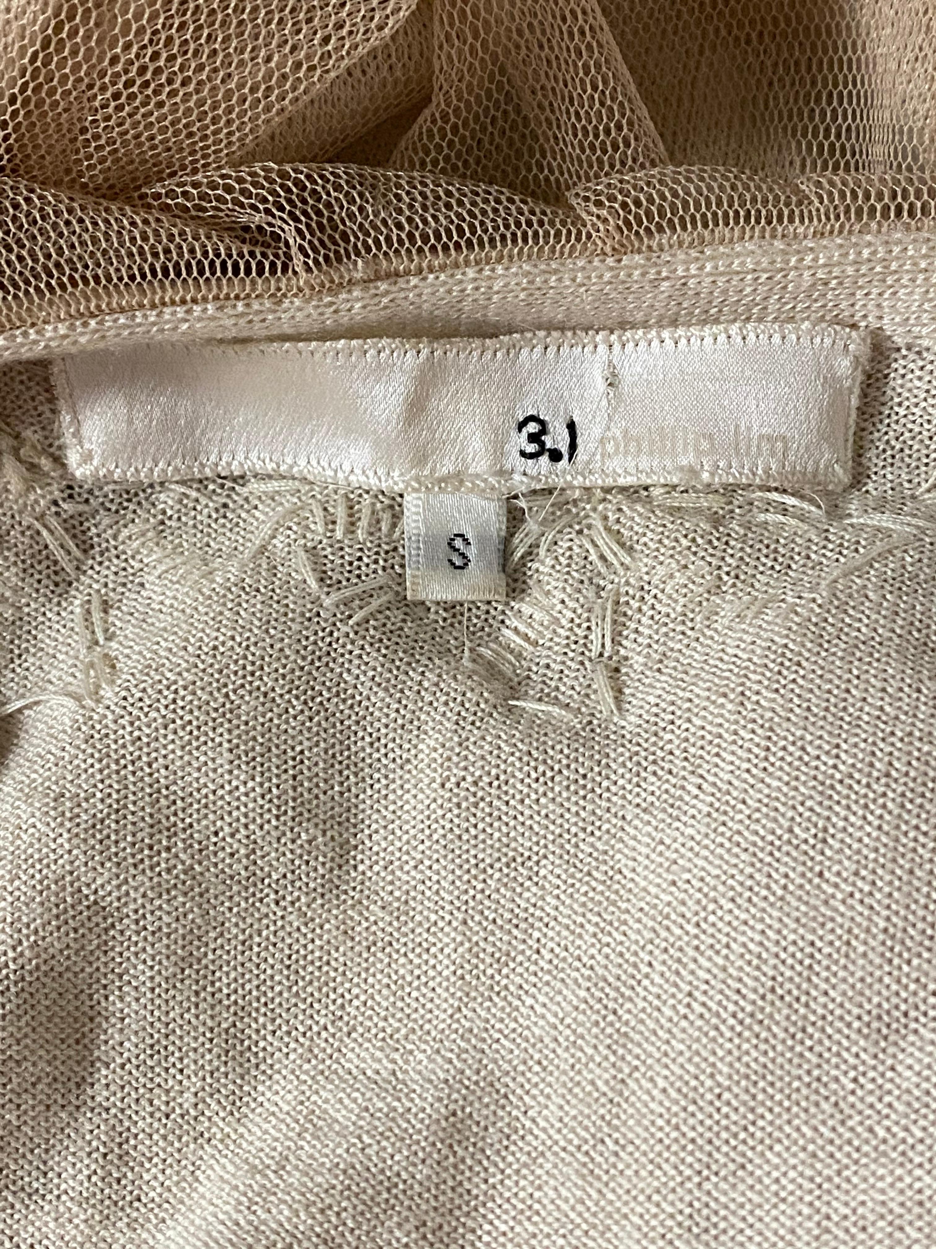 3.1 Phillip Lim Beige Knit and Tulle Vest Blouse Top, Size Small For Sale 3