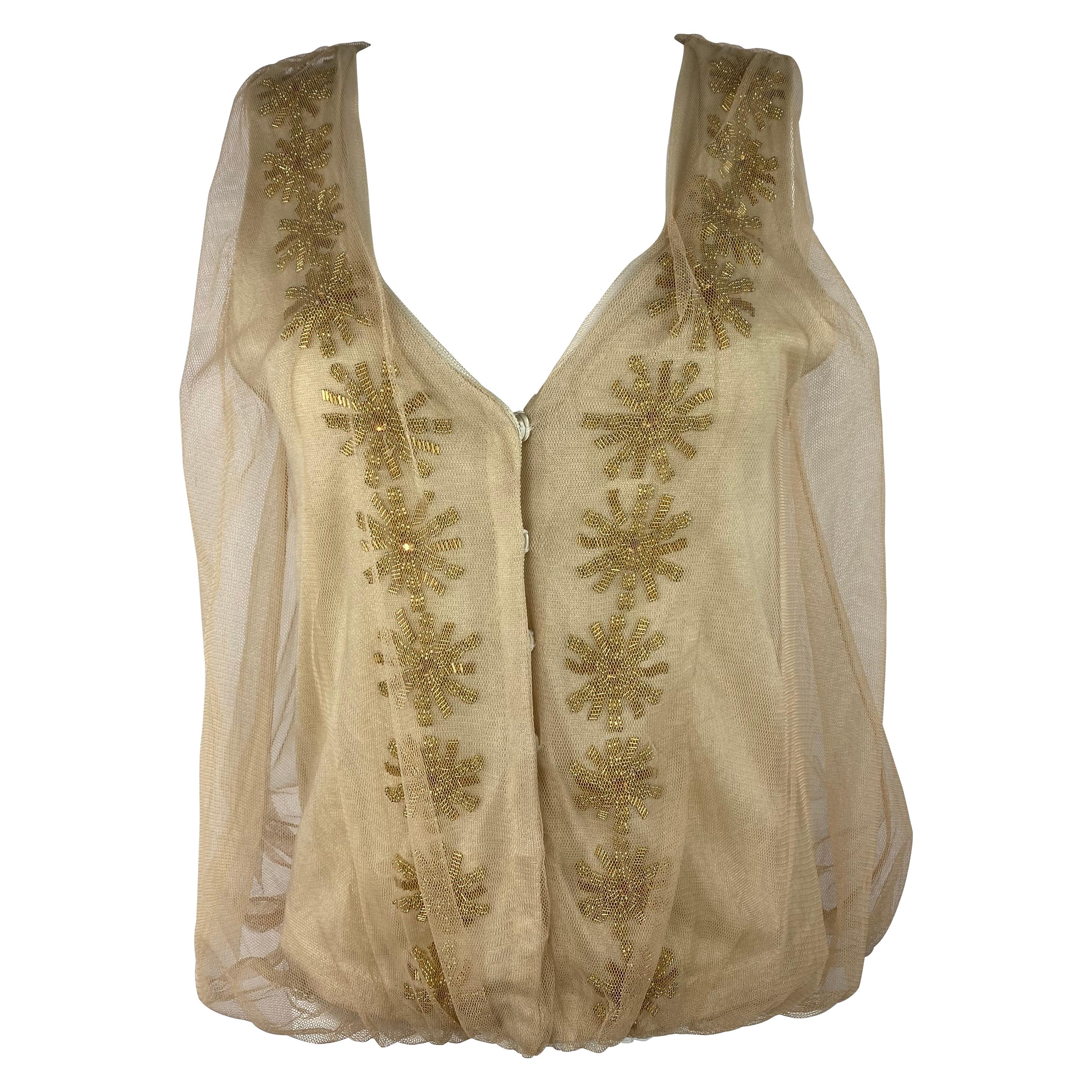 3.1 Phillip Lim Beige Knit and Tulle Vest Blouse Top, Size Small For Sale
