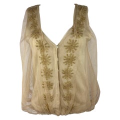 3.1 Phillip Lim Blusa con Chaleco de Punto y Tul, Beige, Talla Pequeña