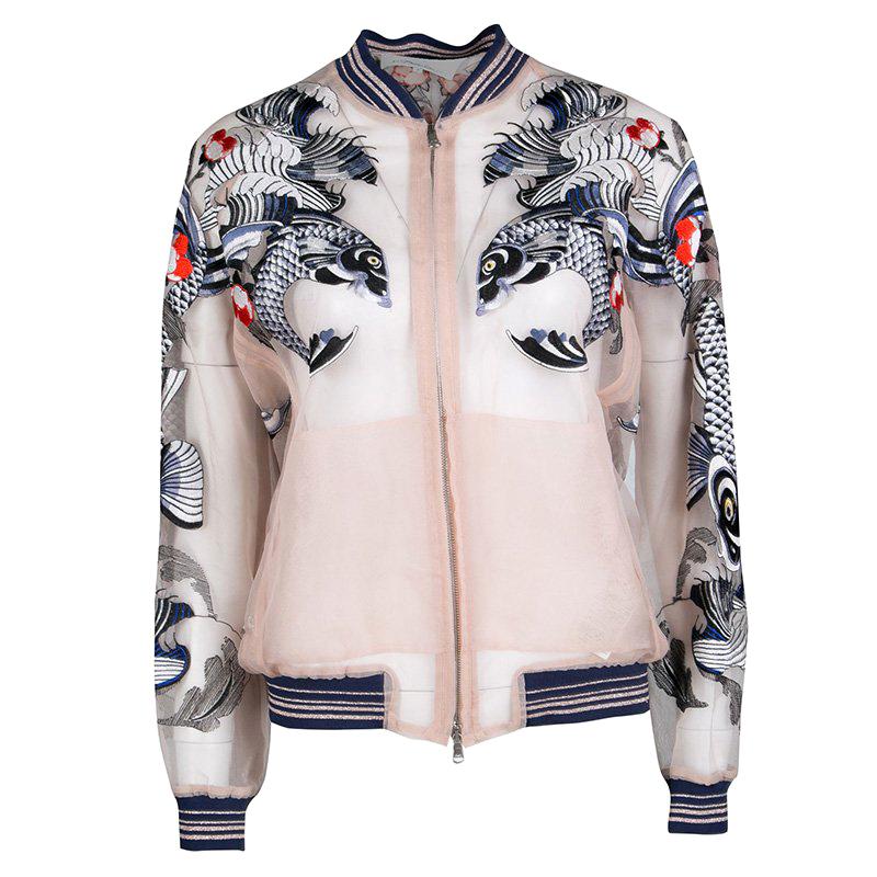 3.1 Phillip Lim Beige Natural Tattoo Embroidered Organza Bomber Jacket S