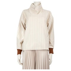 3.1 Phillip Lim Top de rayas beige con cuello alto y cremallera Talla M