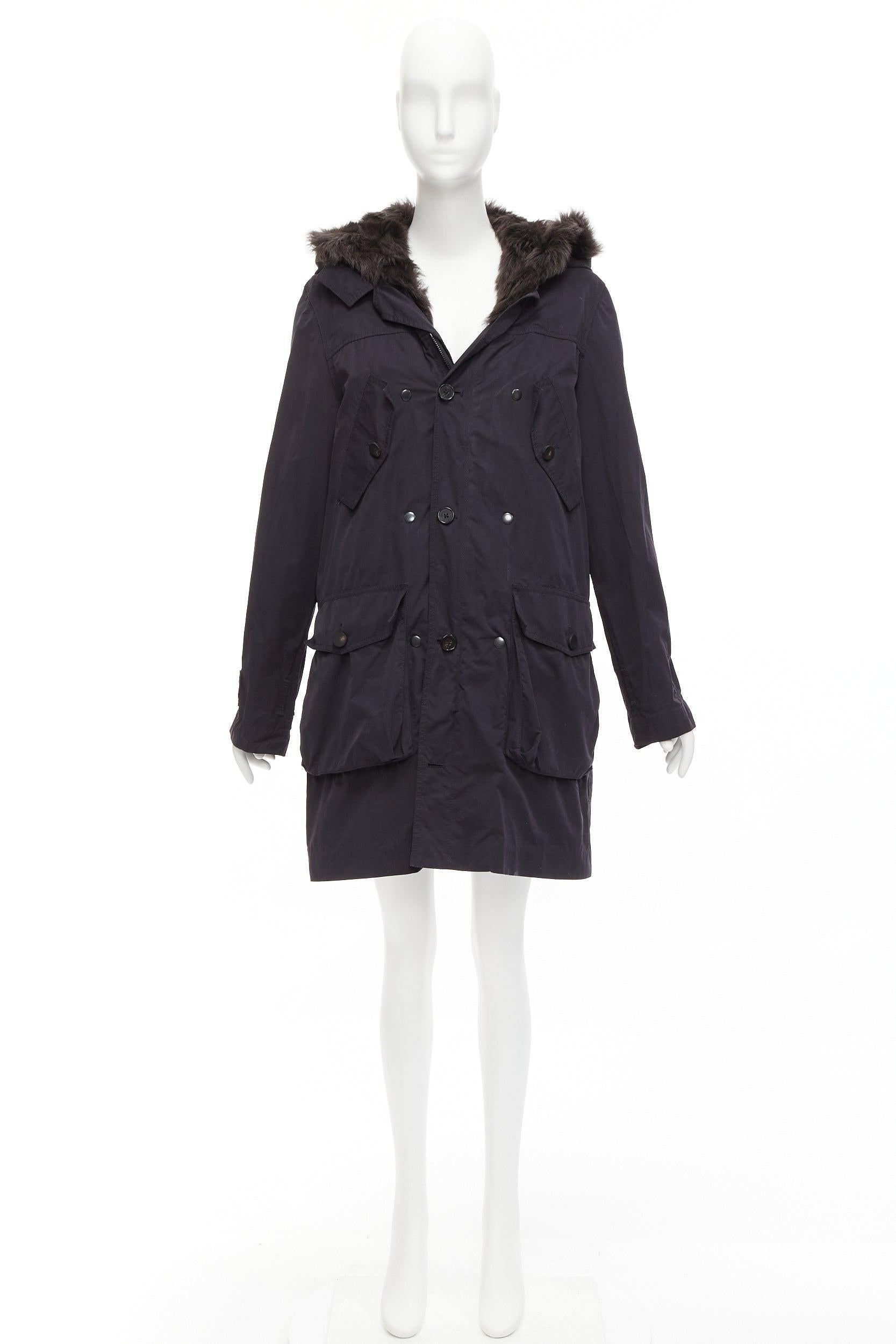 3.1 PHILLIP LIM black cotton brown full sheep fur lined parka coat XS For Sale 5