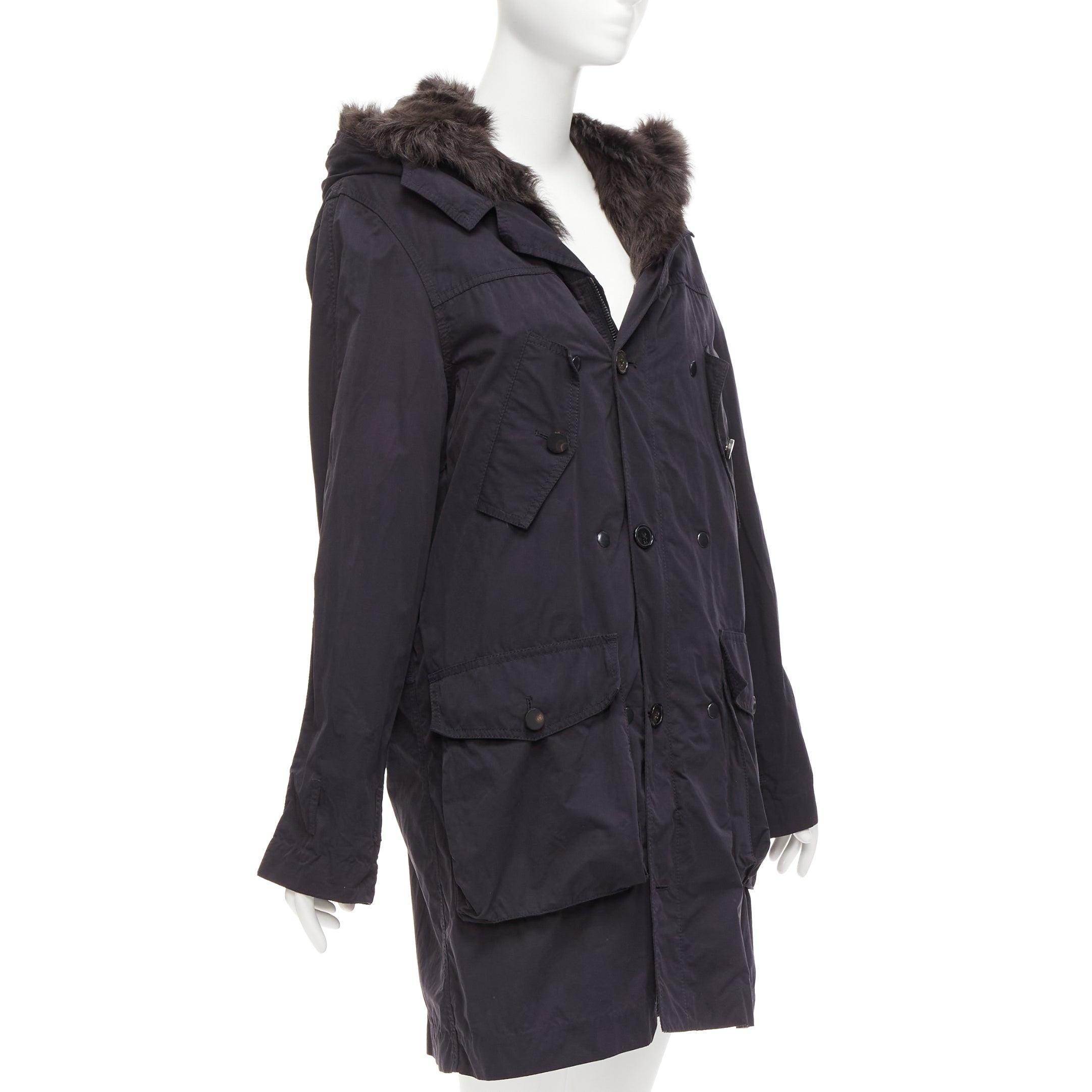 3.1 PHILLIP LIM black cotton brown full sheep fur lined parka coat XS In Fair Condition For Sale In Hong Kong, NT