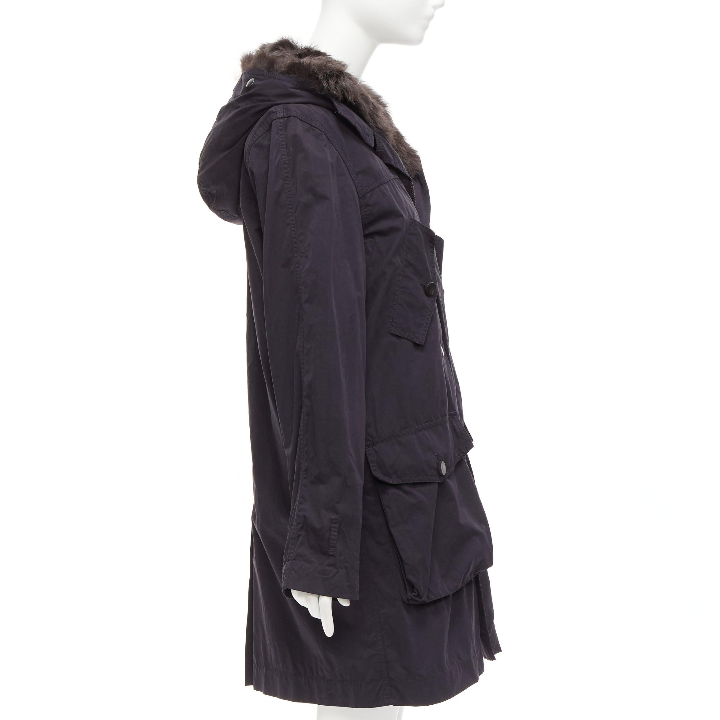 Women's 3.1 PHILLIP LIM black cotton brown full sheep fur lined parka coat XS For Sale