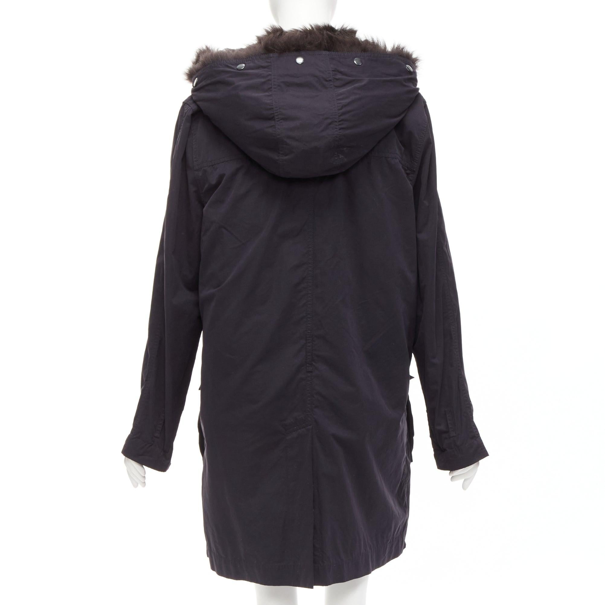 3.1 PHILLIP LIM black cotton brown full sheep fur lined parka coat XS For Sale 1