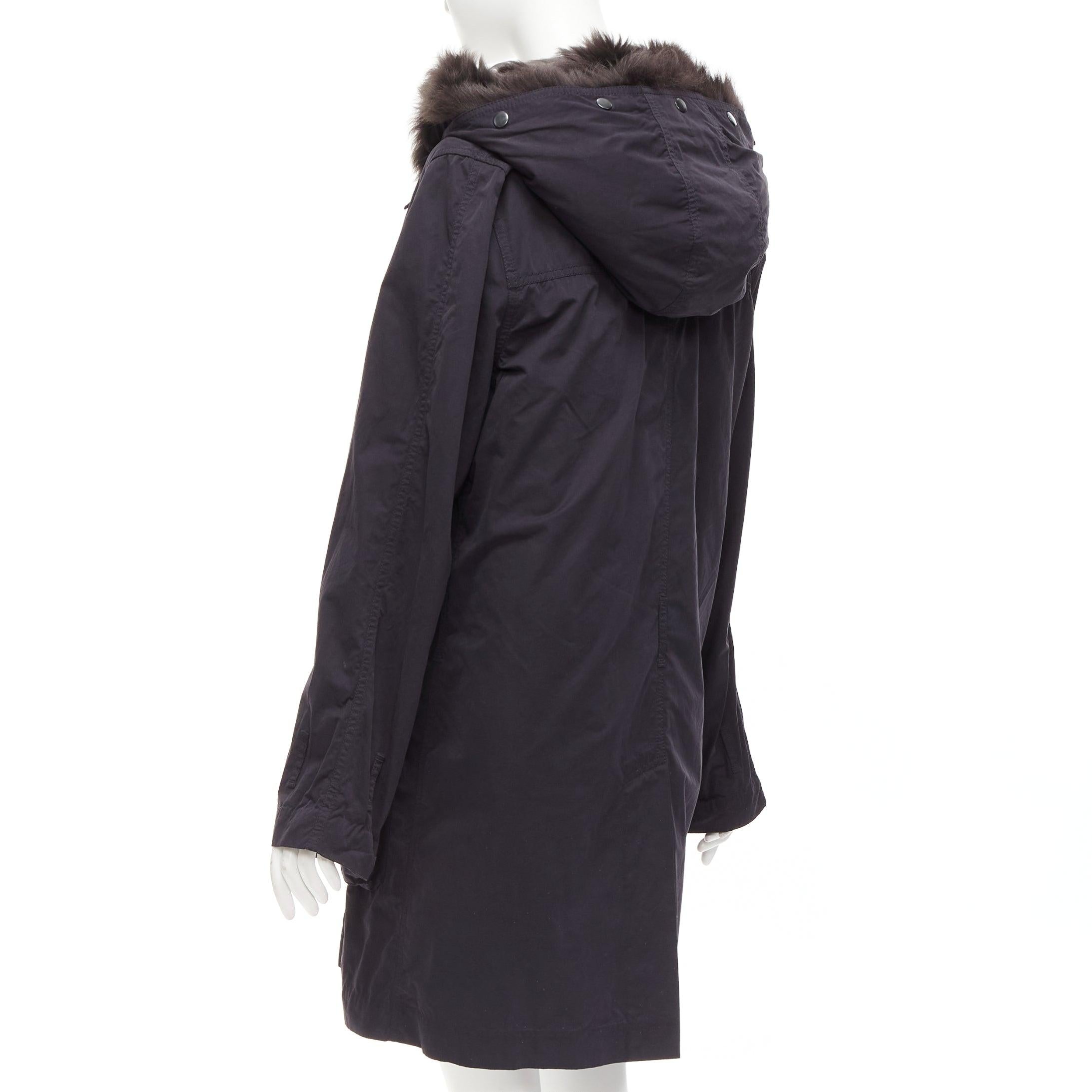 3.1 PHILLIP LIM black cotton brown full sheep fur lined parka coat XS For Sale 3